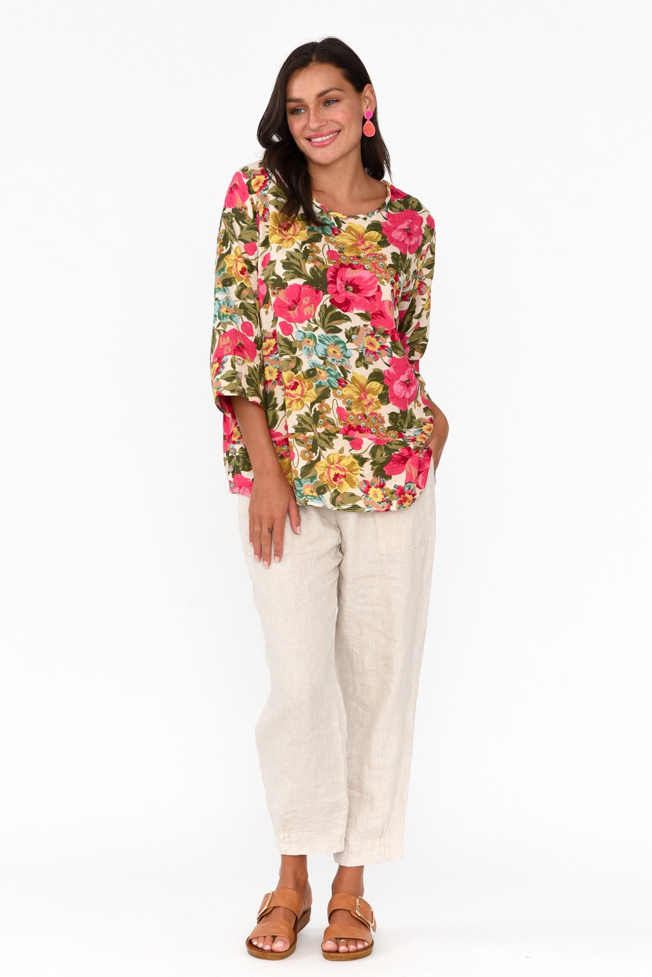 Stormy Pink Floral Cotton Blend Top
