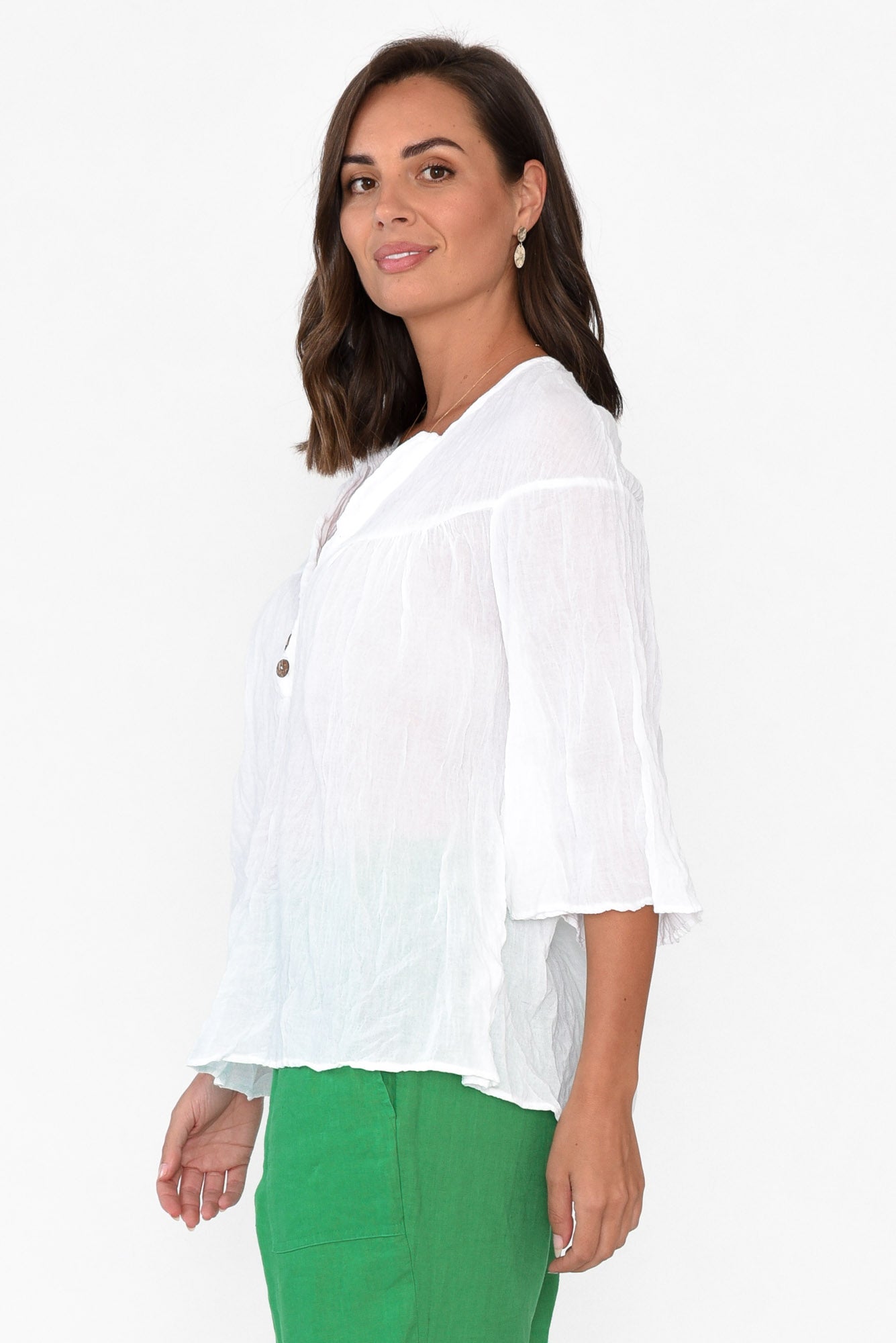 Blaise White Cotton Button Top