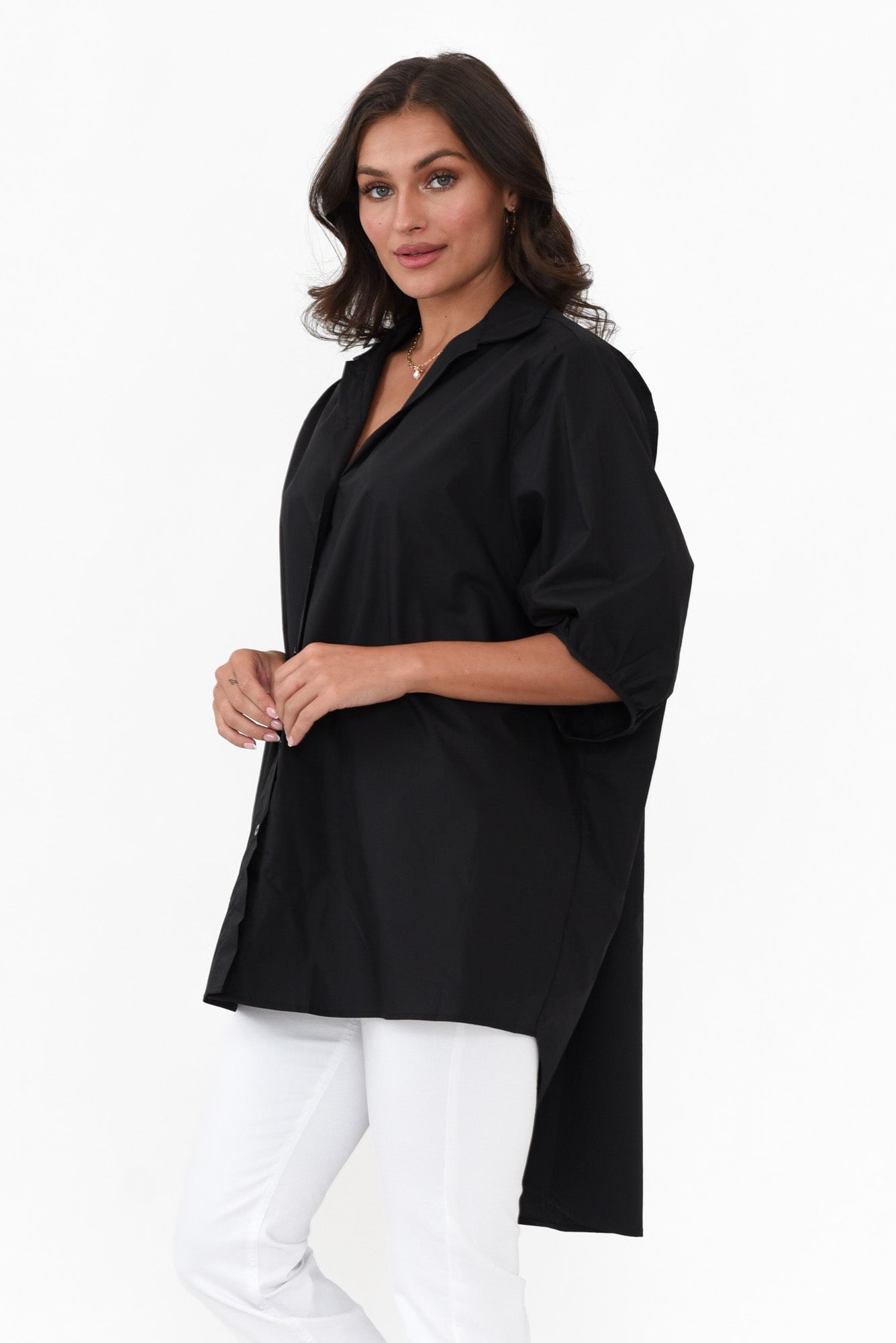 Sadie Black Cotton Tunic Top