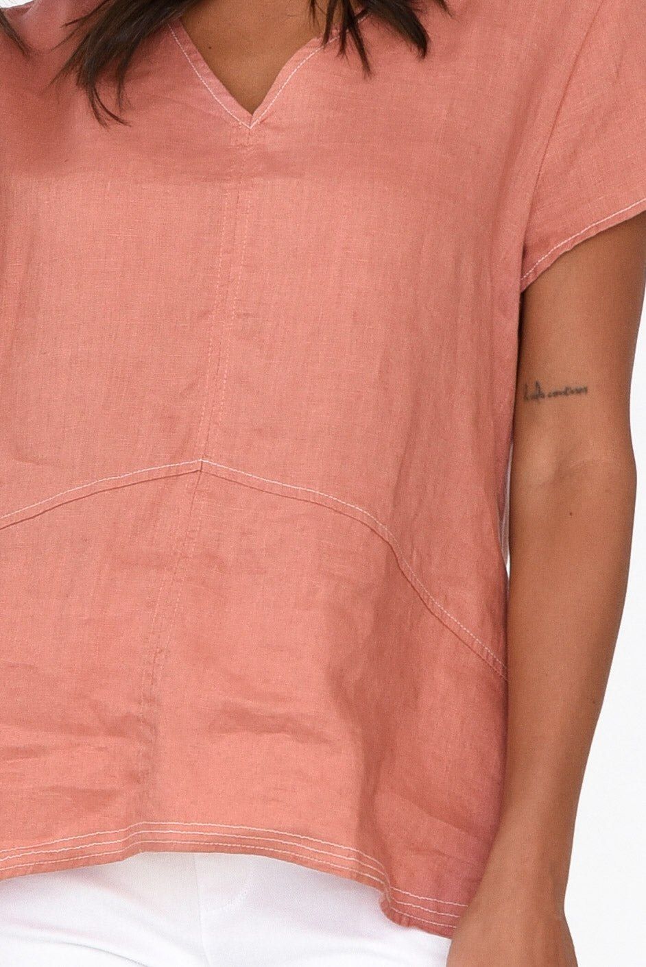 Lindy Rust Linen V Neck Top