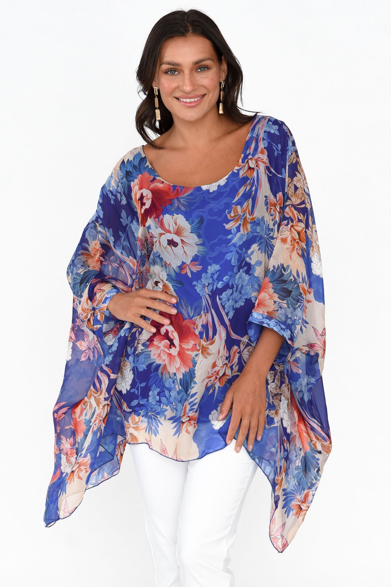 Wisteria Cobalt Floral Silk Layer Top