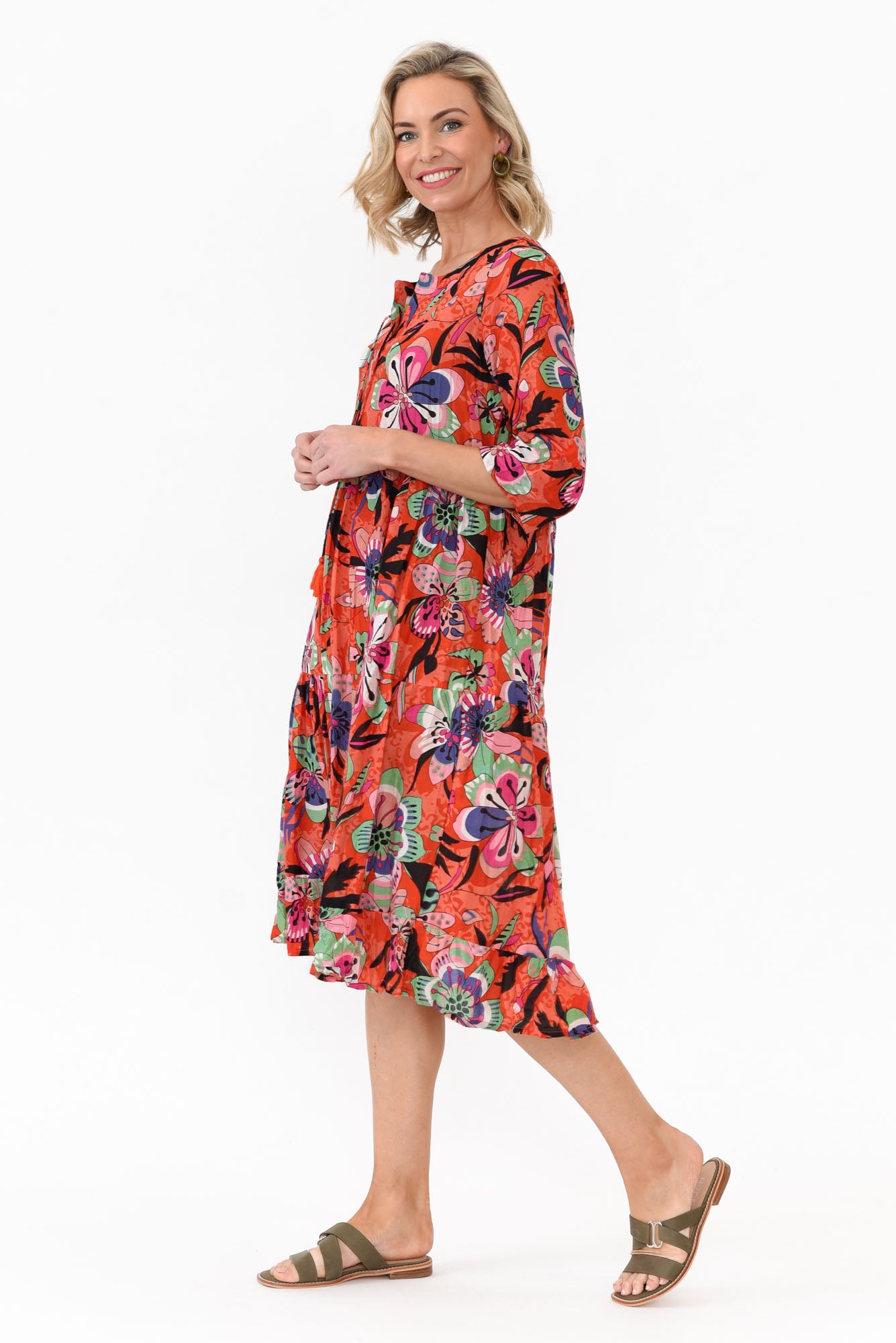 Layla Pink Flower Crinkle Cotton Dress