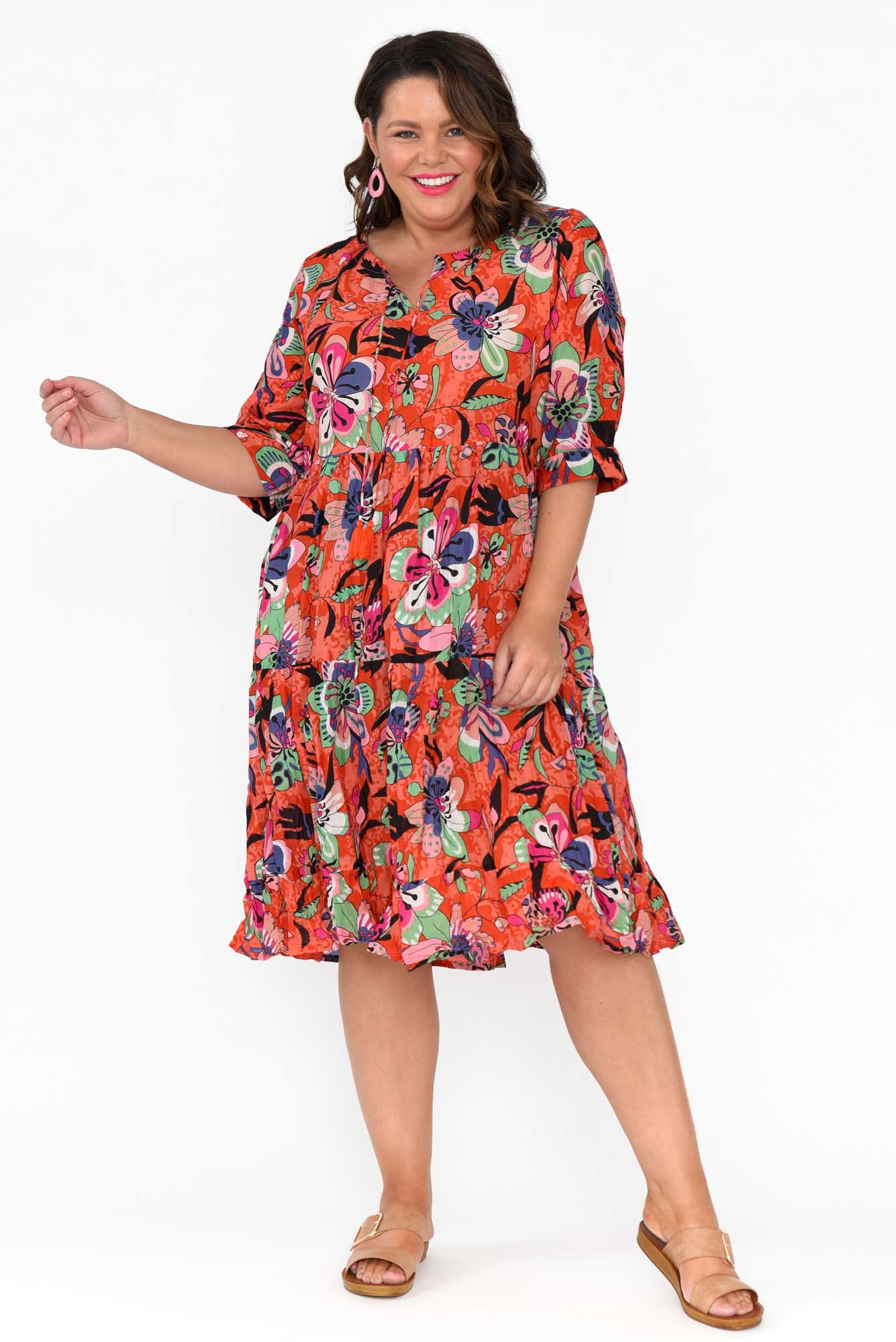 Layla Pink Flower Crinkle Cotton Dress