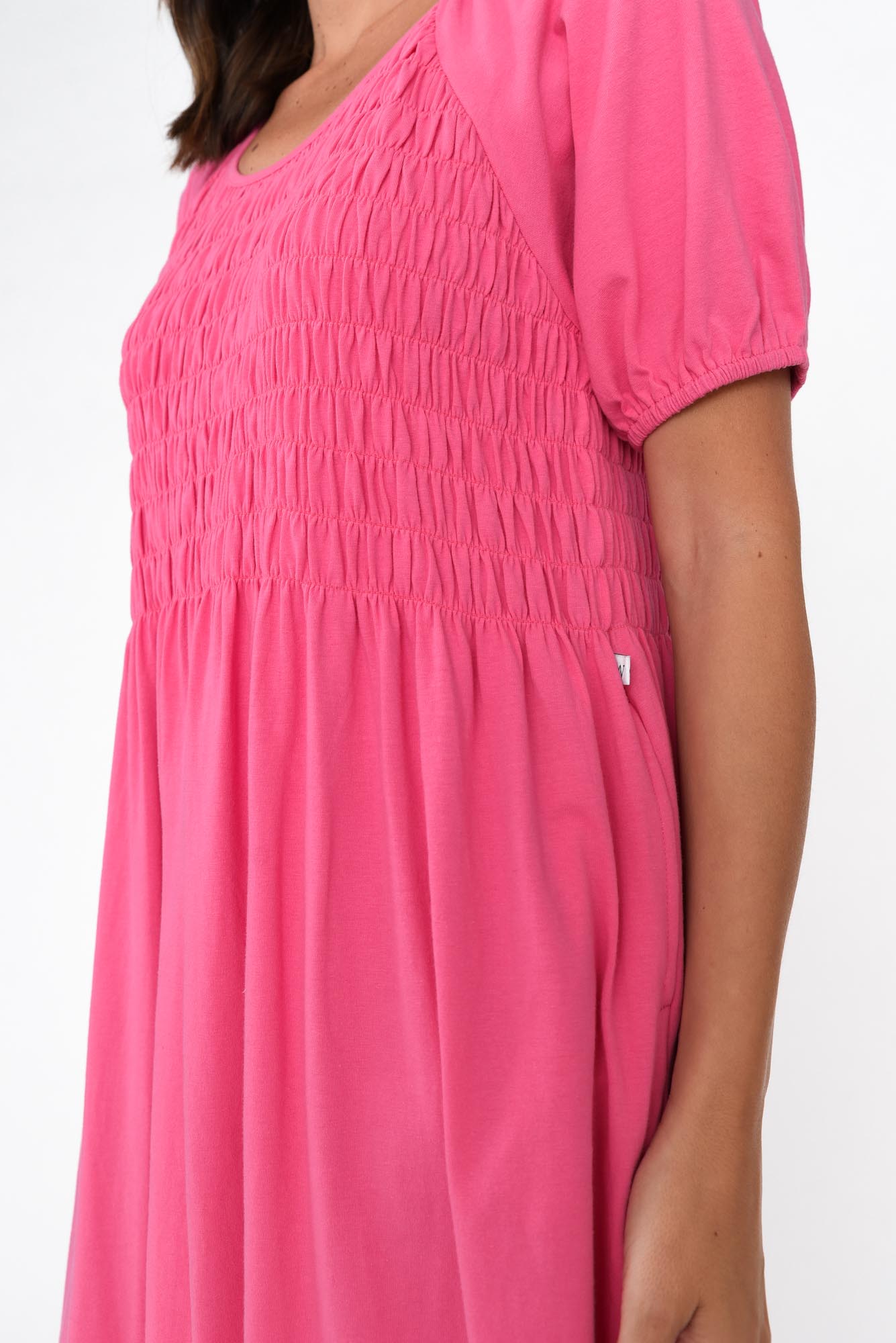 Vancouver Pink Cotton Shirred Dress
