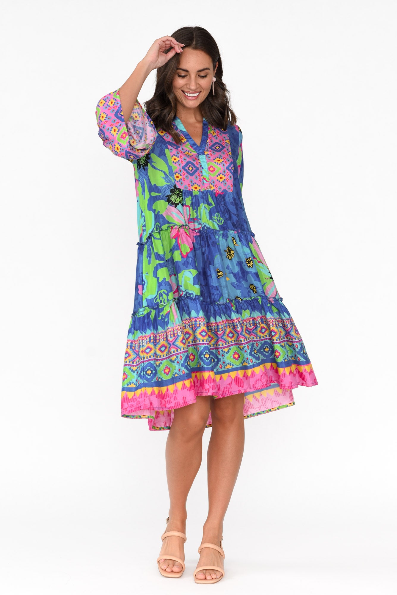 Isabelle Blue Blossom Tiered Dress