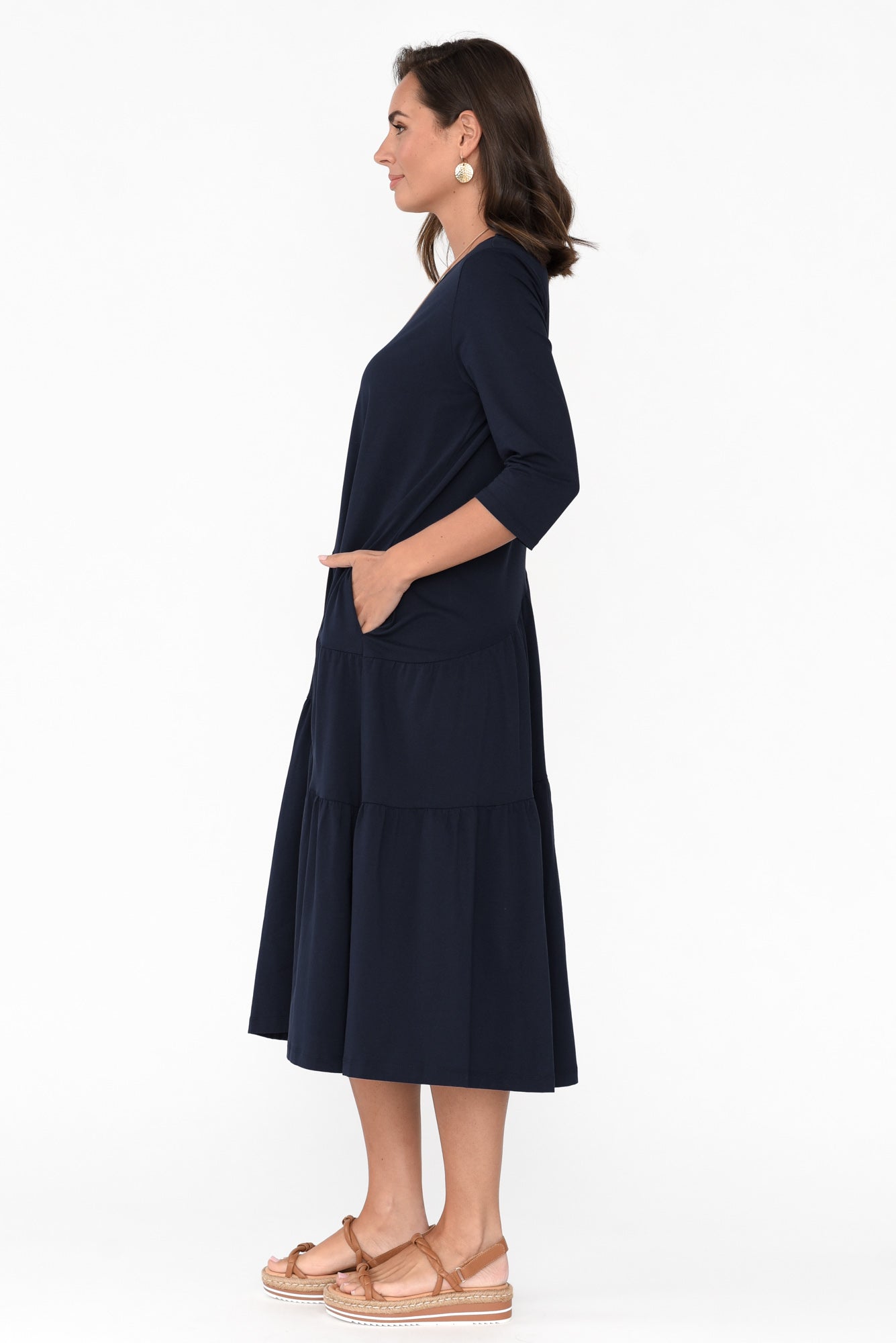 Masie Deep Navy Diagonal Gathered Dress
