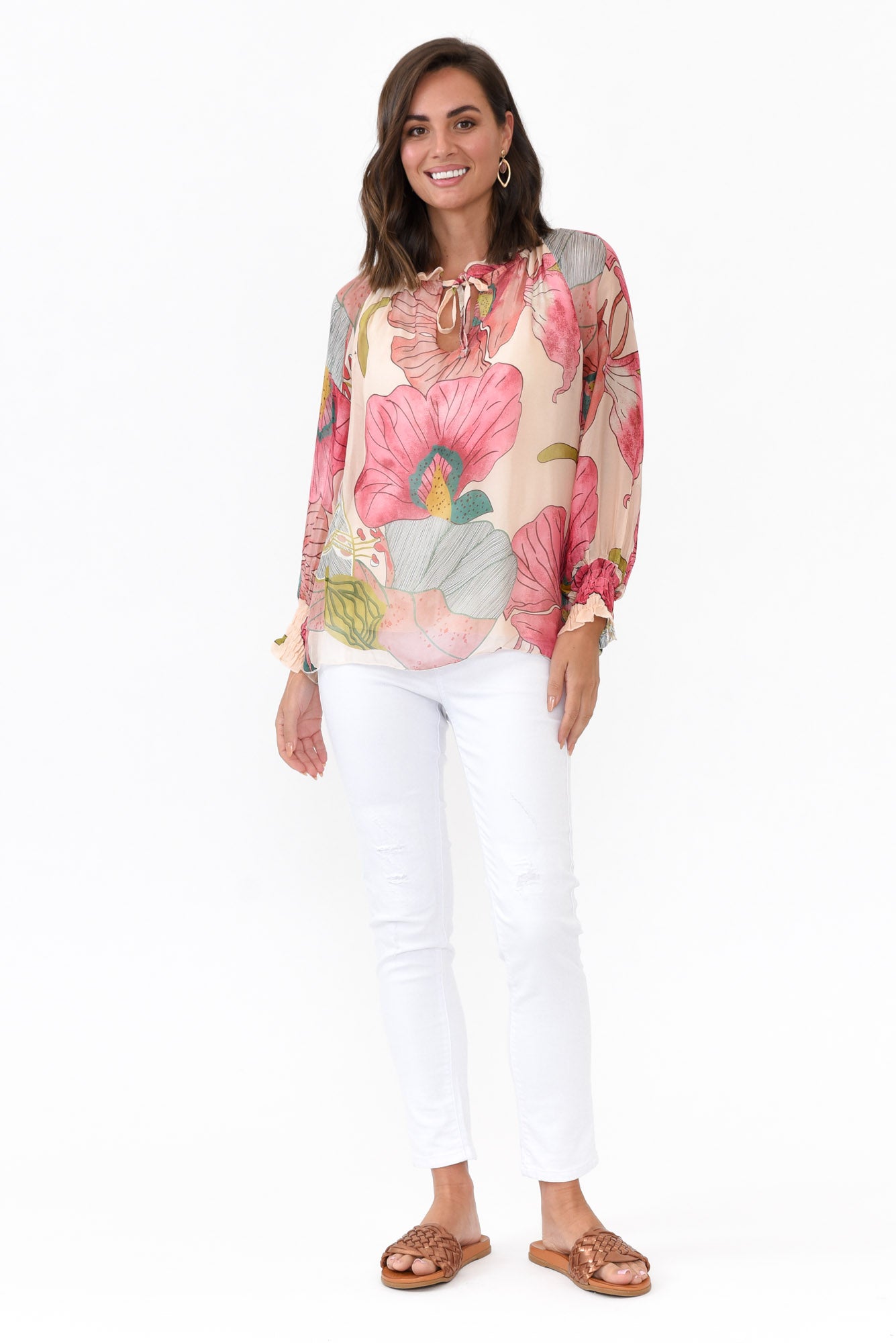 Eliska Pink Flower Silk Top