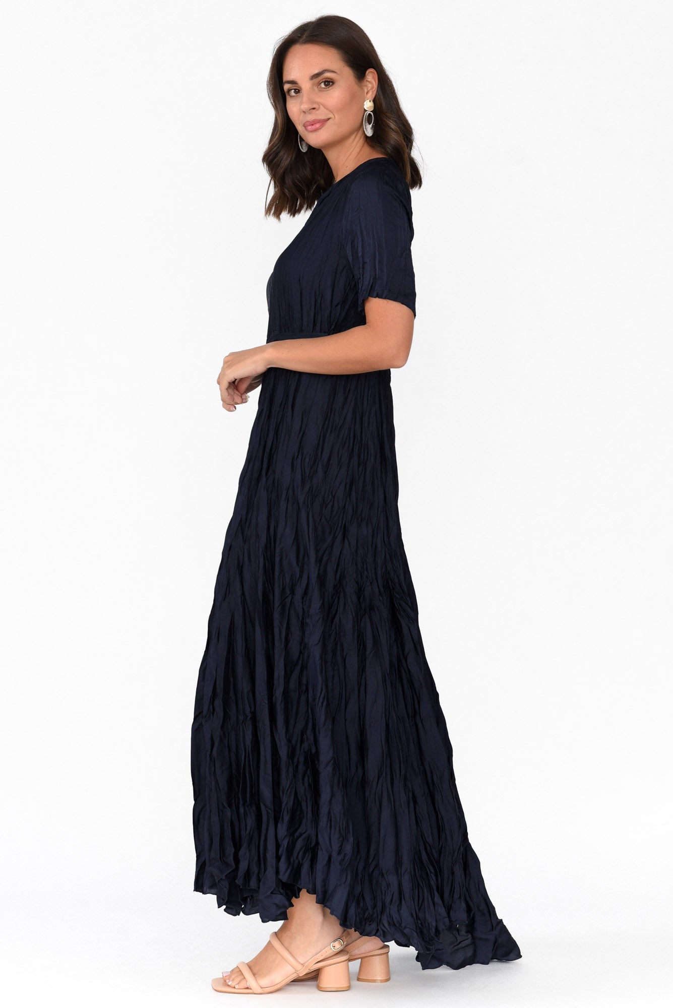 Bernice Navy Gloss Crinkle Dress