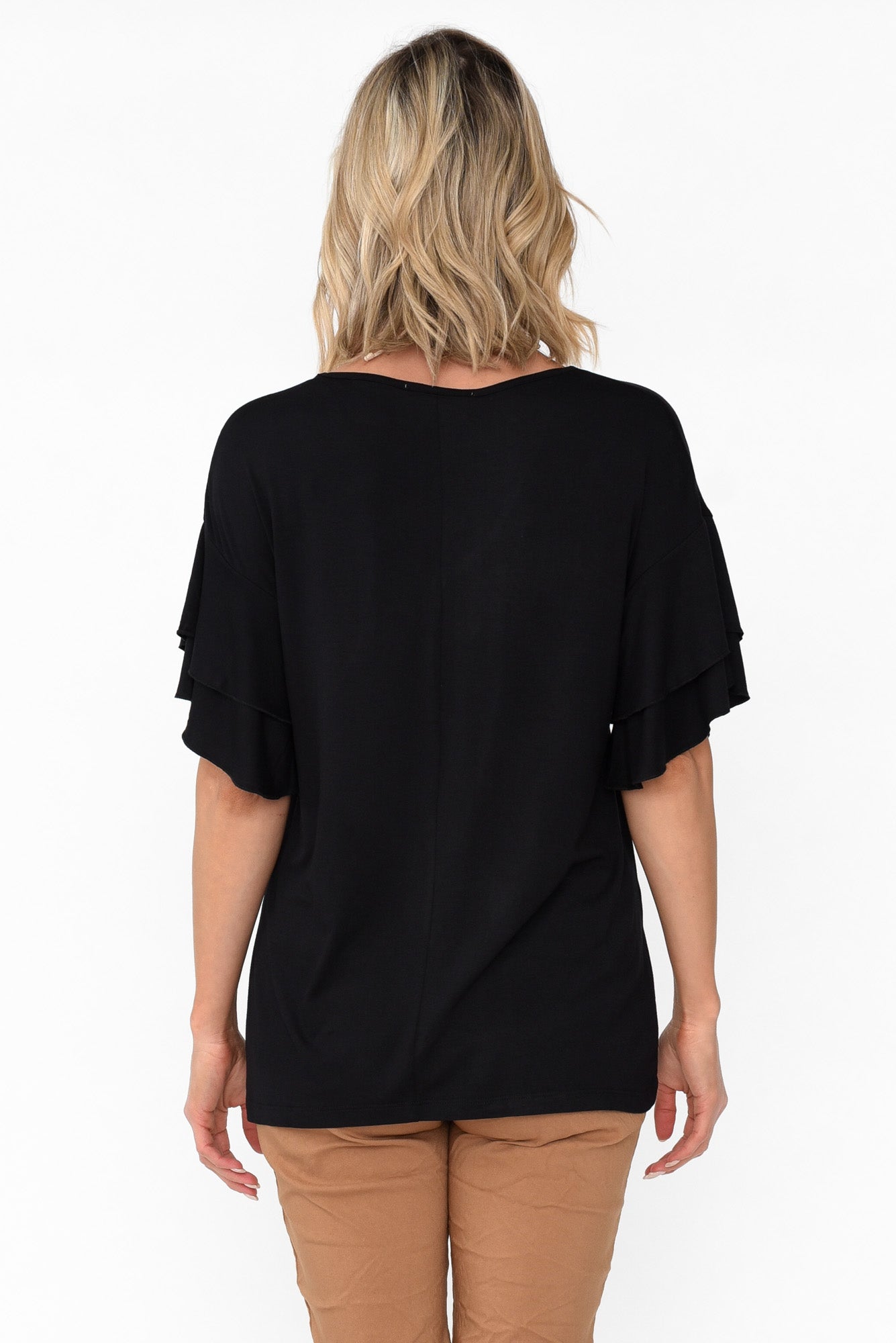 Ripon Black Frill Sleeve Top