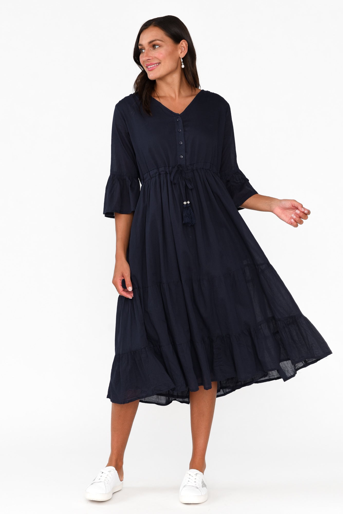 Kenley Navy Crinkle Cotton Dress