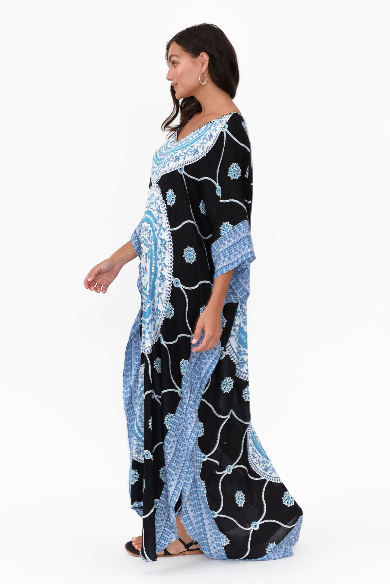 Aqua Sequin Maxi Kaftan
