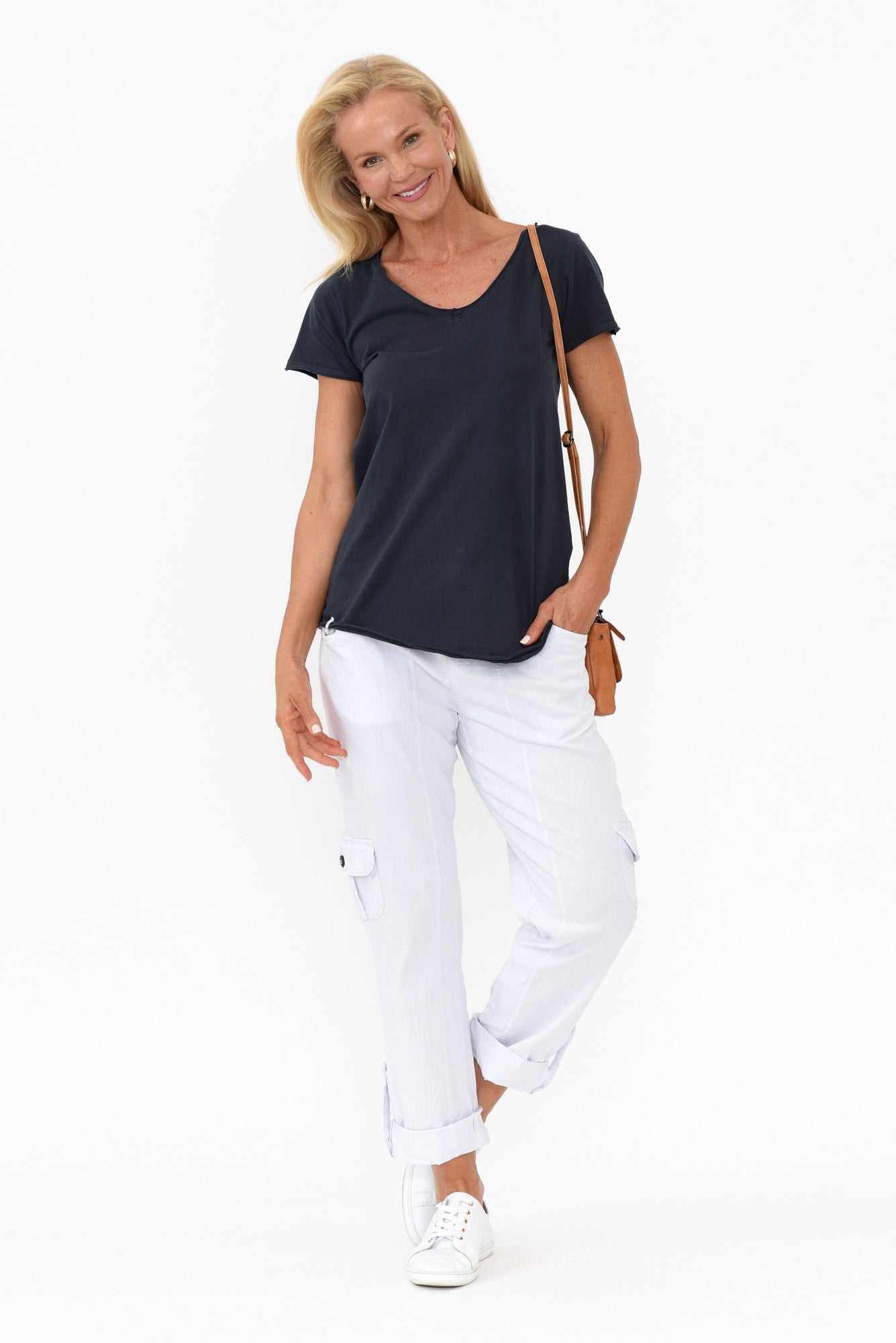 Navy Cotton Fundamental Vee Tee