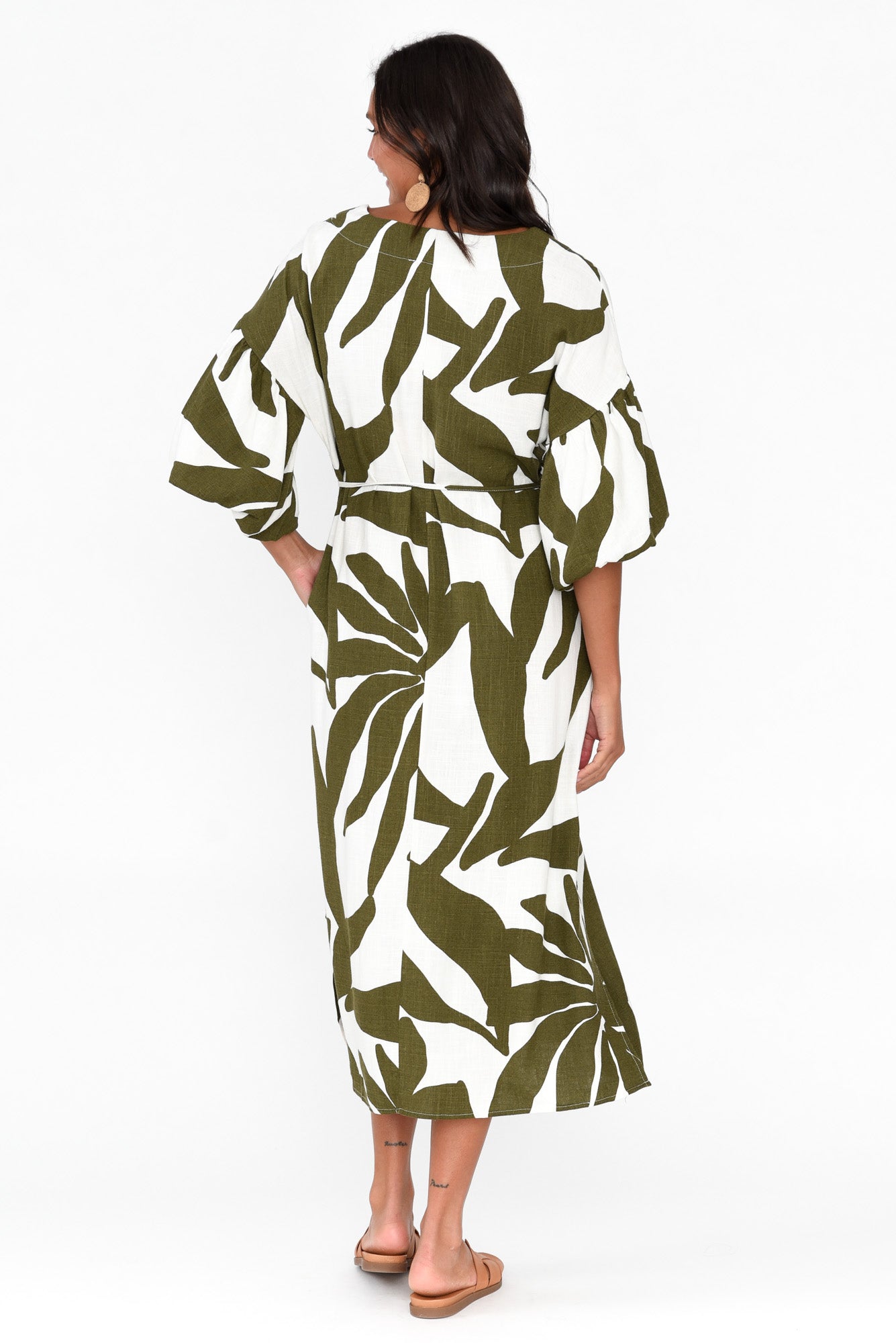 Lotte Green Leaf Puff Sleeve Dress