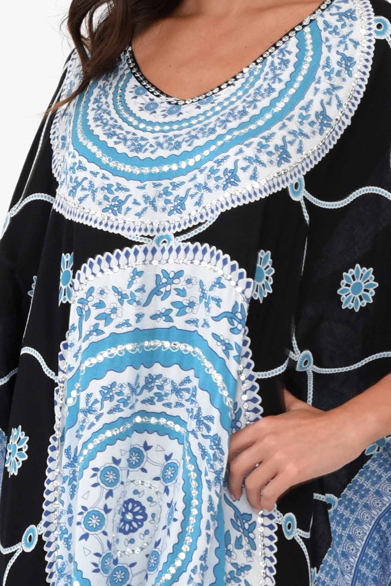 Aqua Sequin Maxi Kaftan