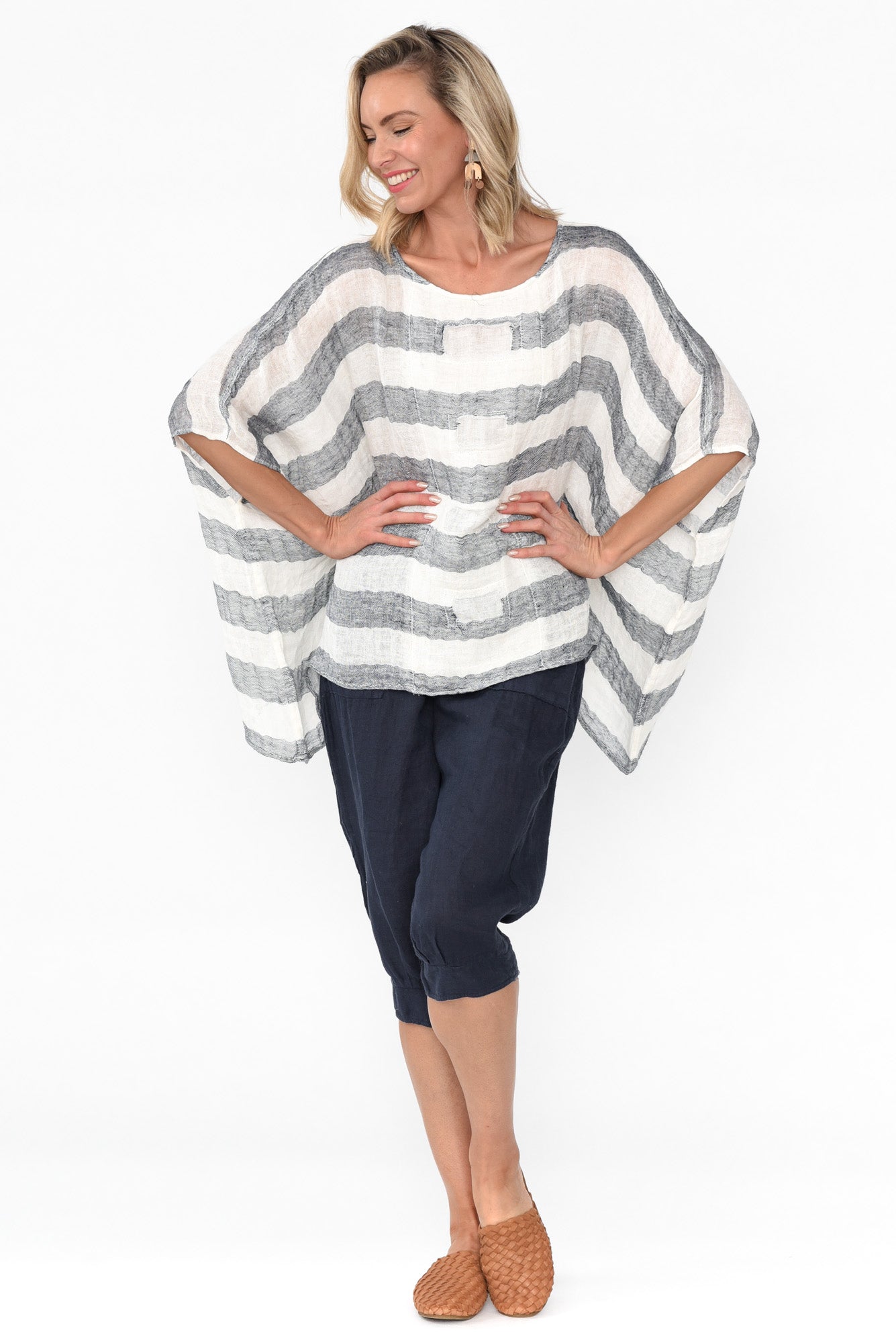 Moxie Navy Stripe Linen Top