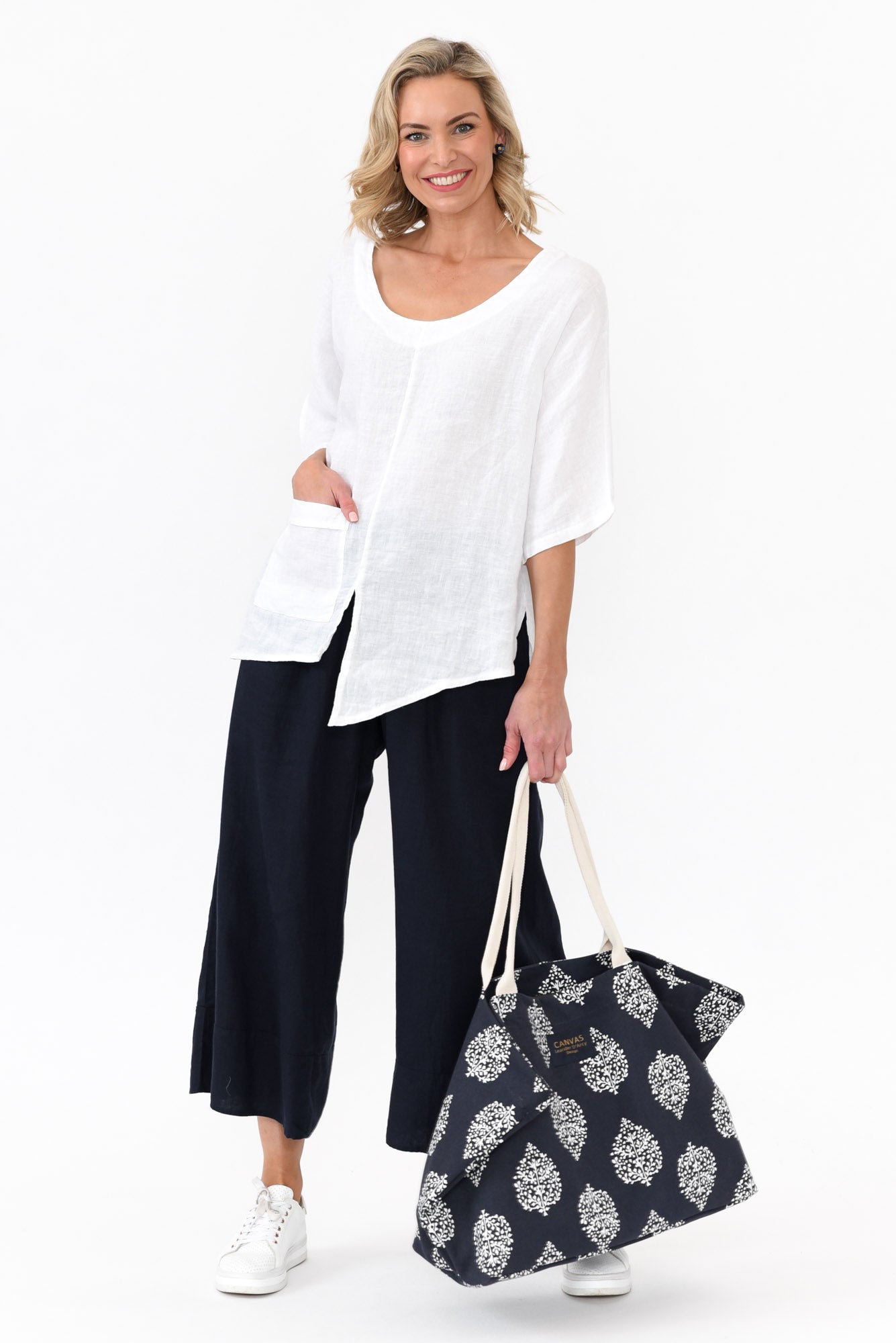 Colleen Navy Linen Wide Leg Pant