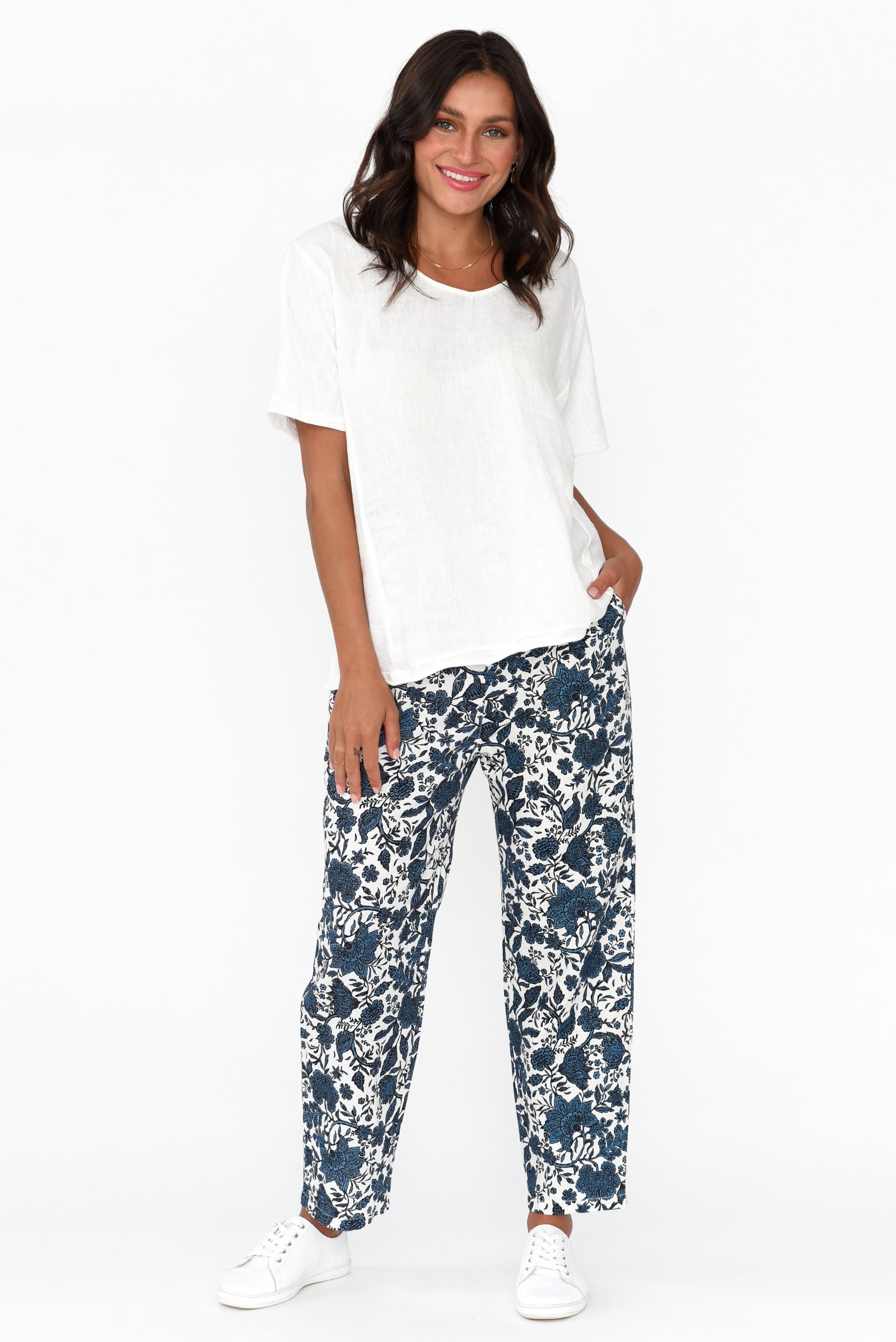 Fritz Navy Floral Linen Pant