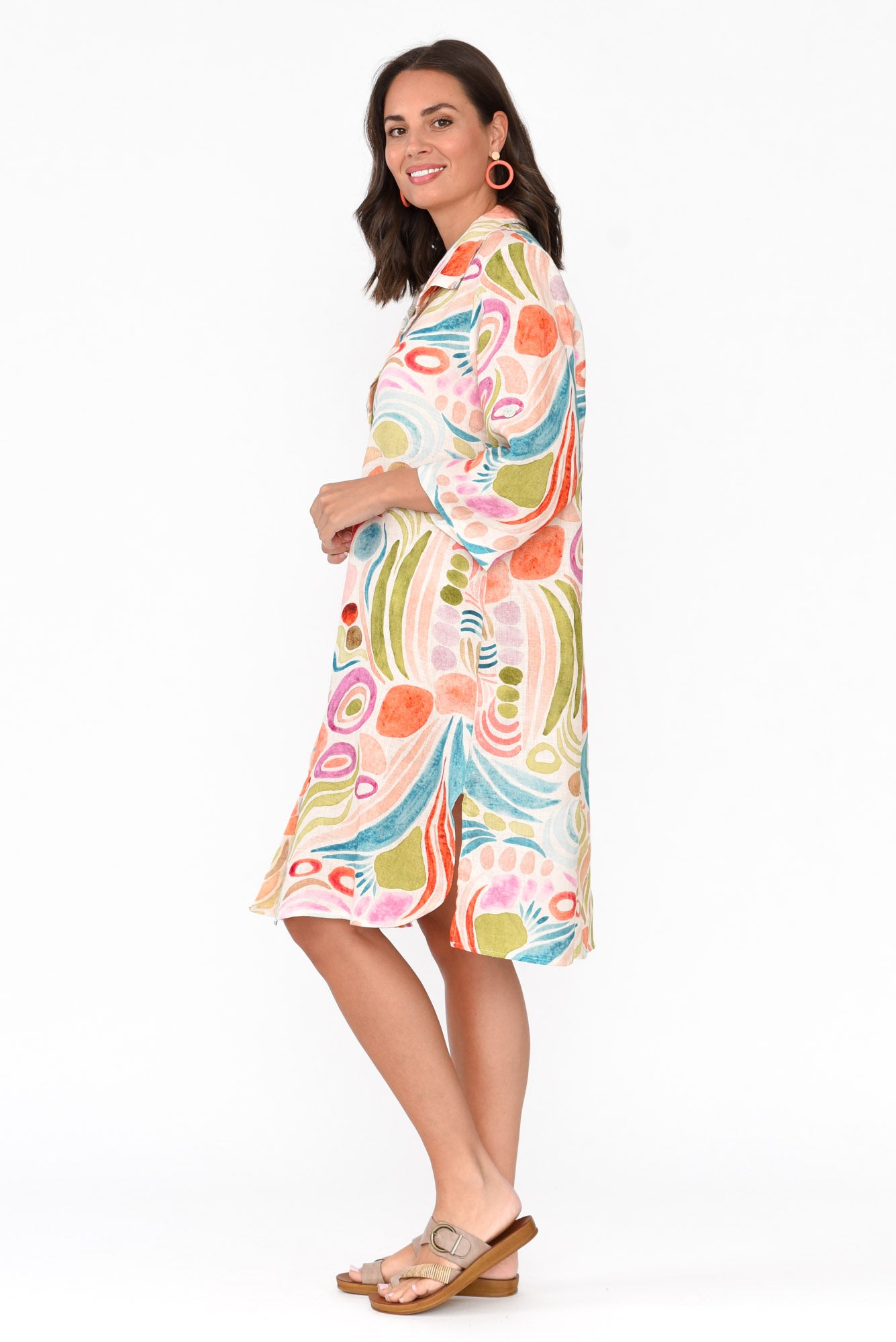 Noumea Green Abstract Linen Dress