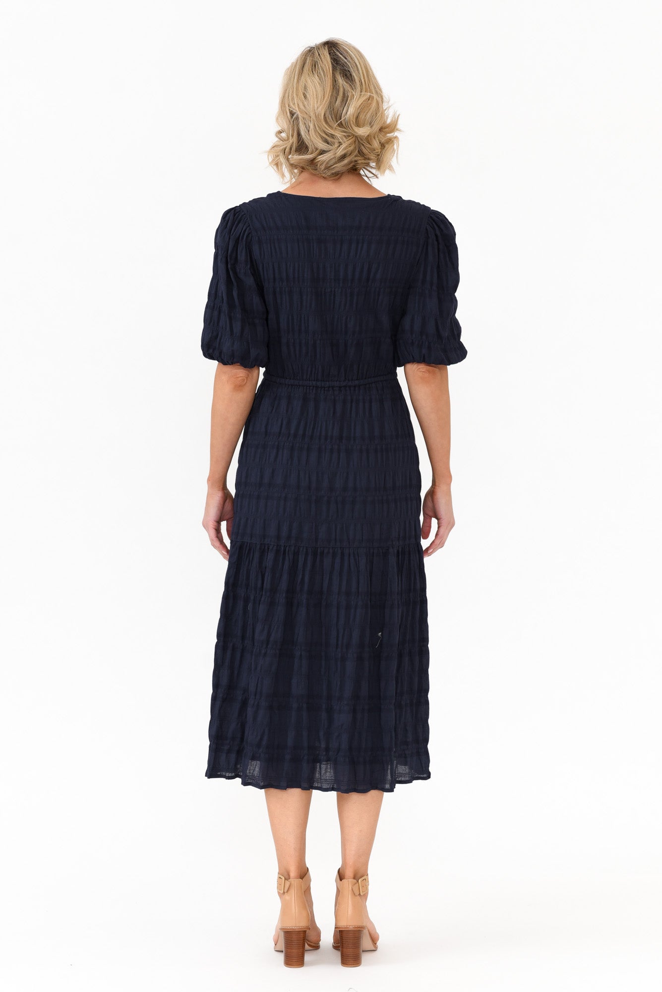 Rava Navy Cotton Tie Dress