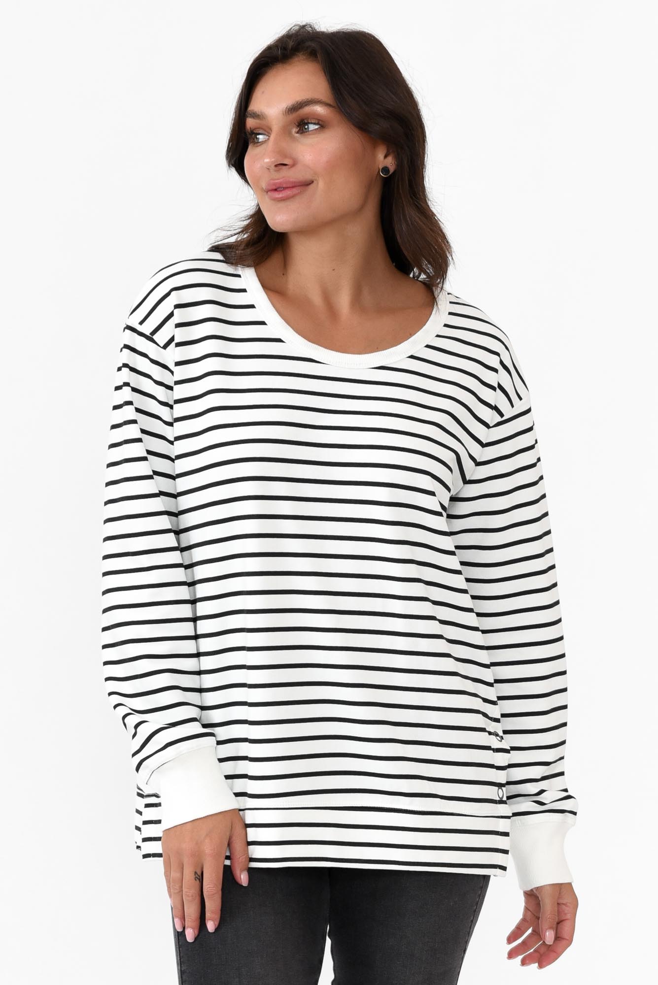 Prado Black Stripe Cotton Crew Jumper