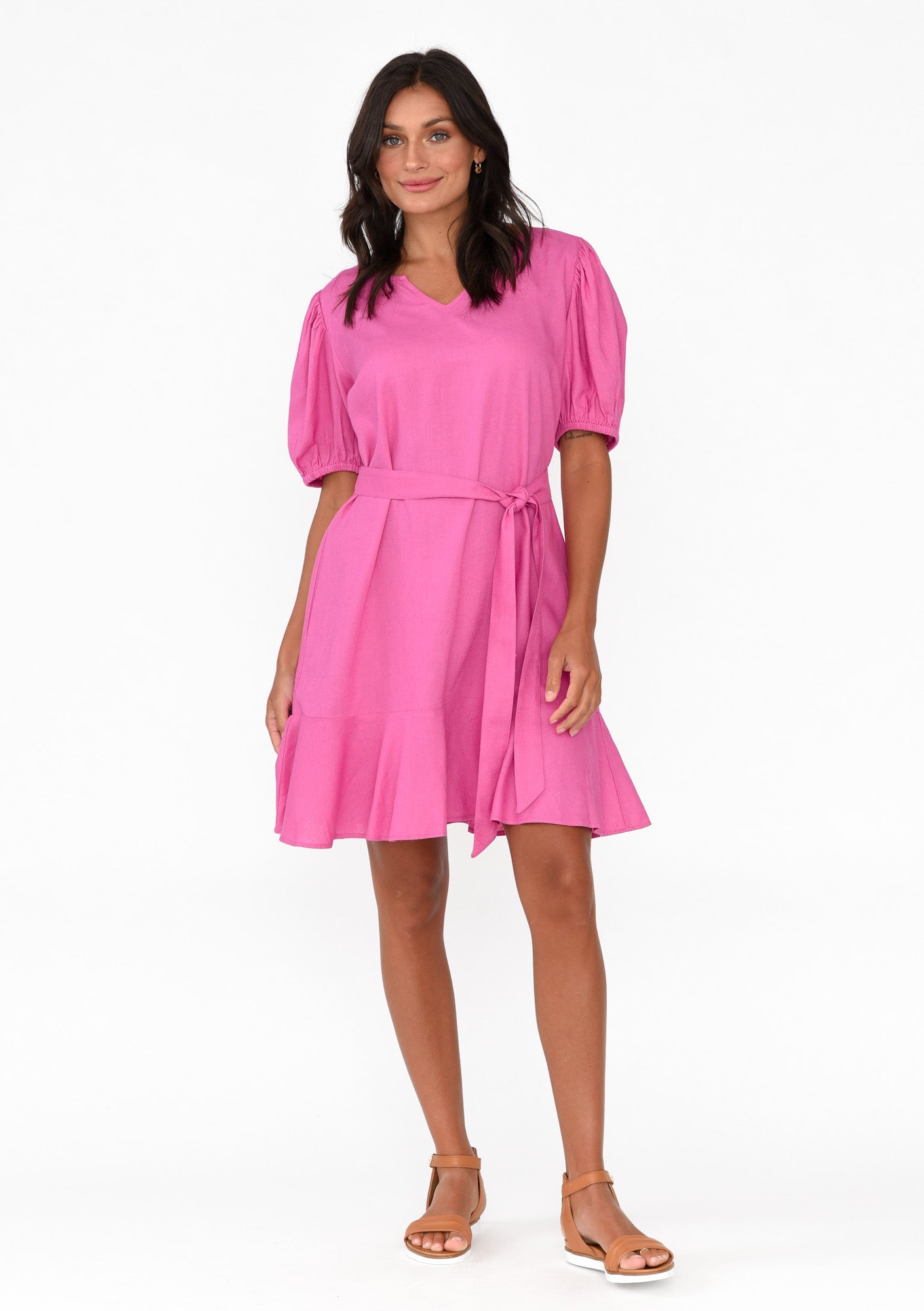 Birdie Hot Pink Linen Blend Dress