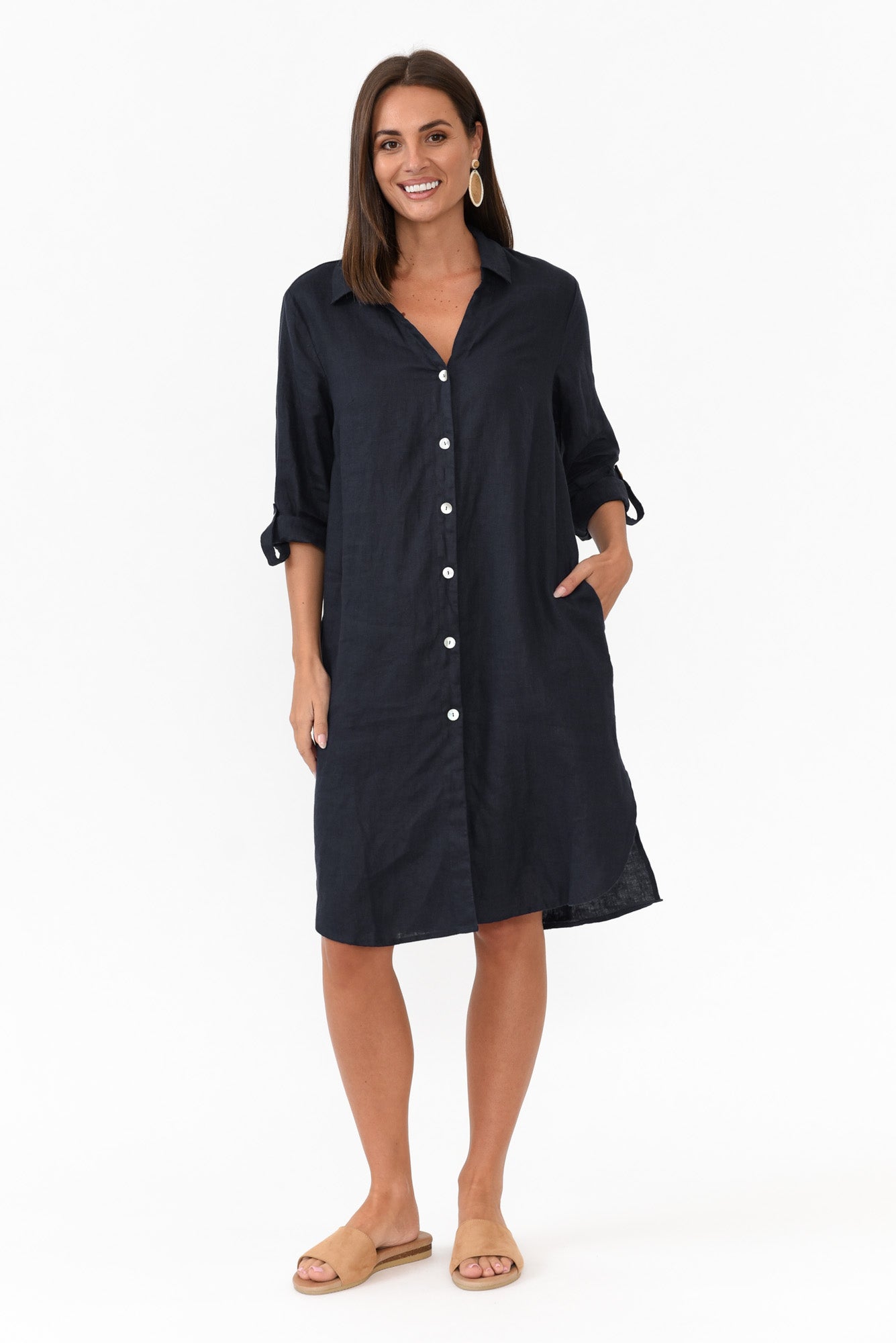 Dakota Navy Linen Shirt Dress