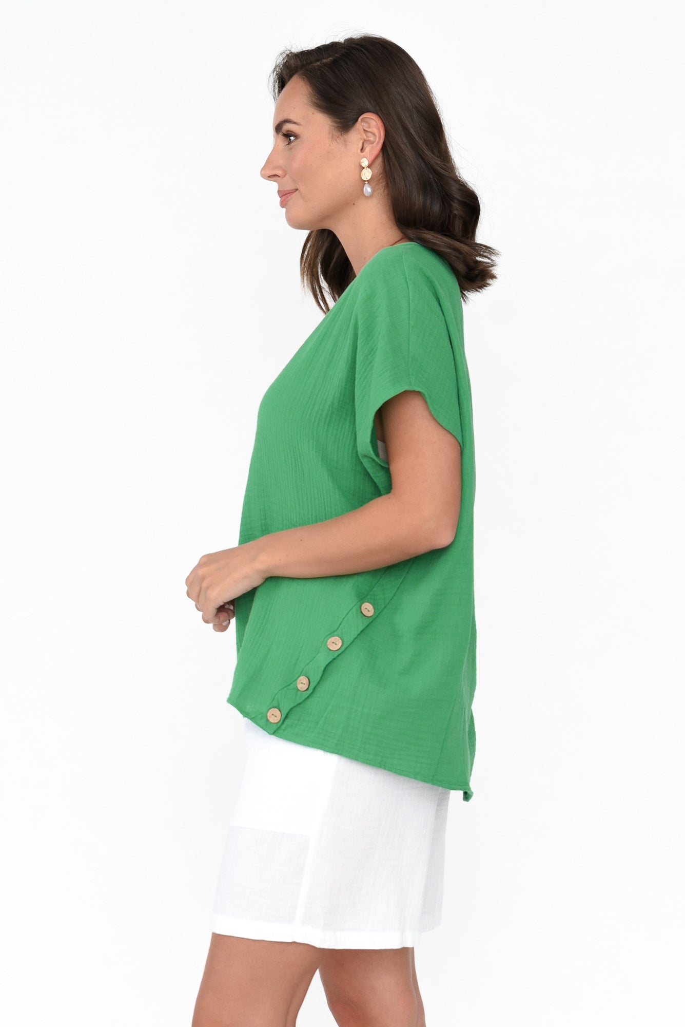 Byron Green Cotton Button Top