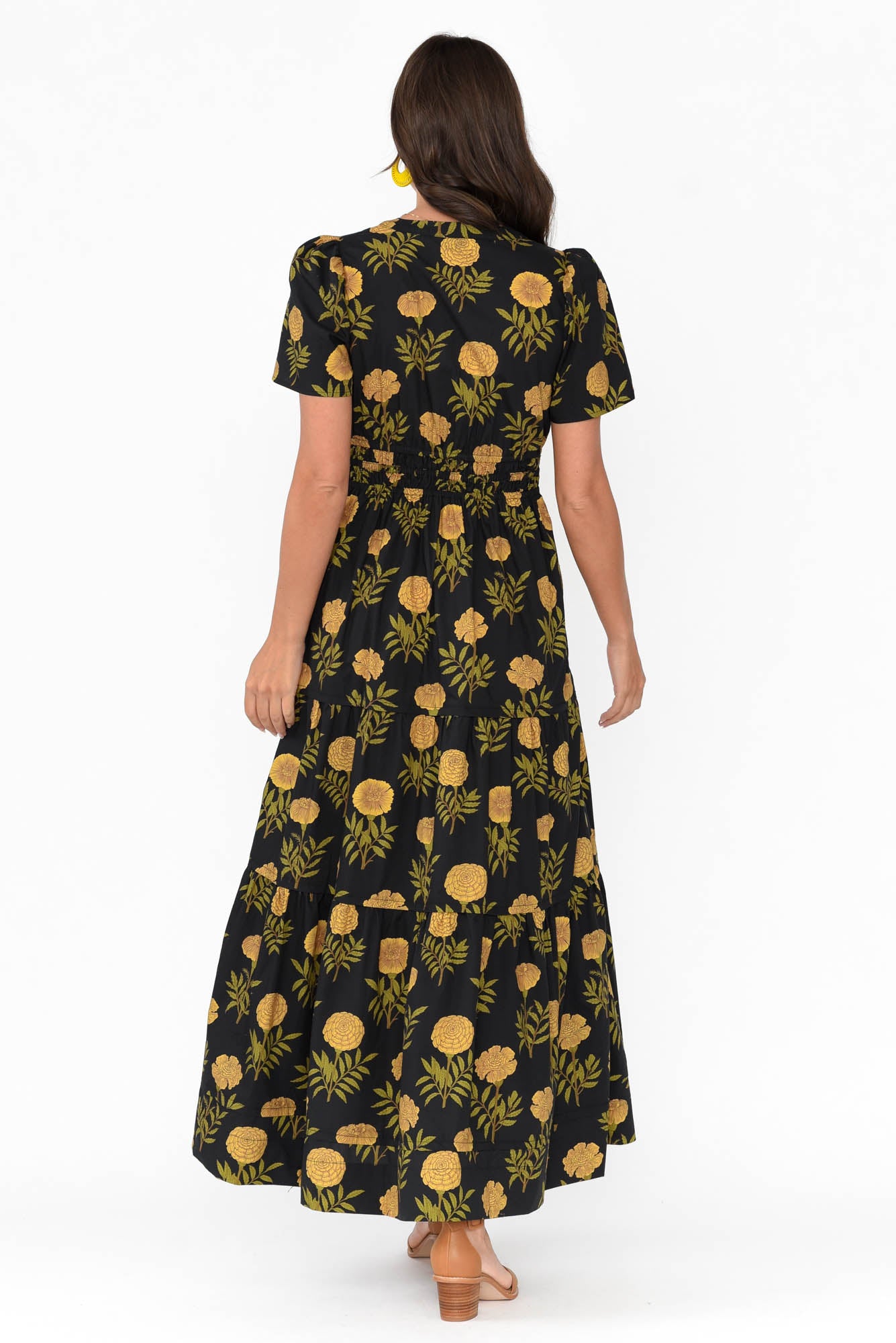 Vittoria Black Marigold Cotton Tiered Dress