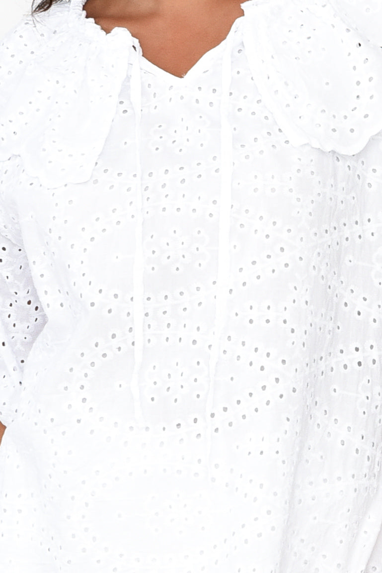 Elowen White Embroidered Cotton Top