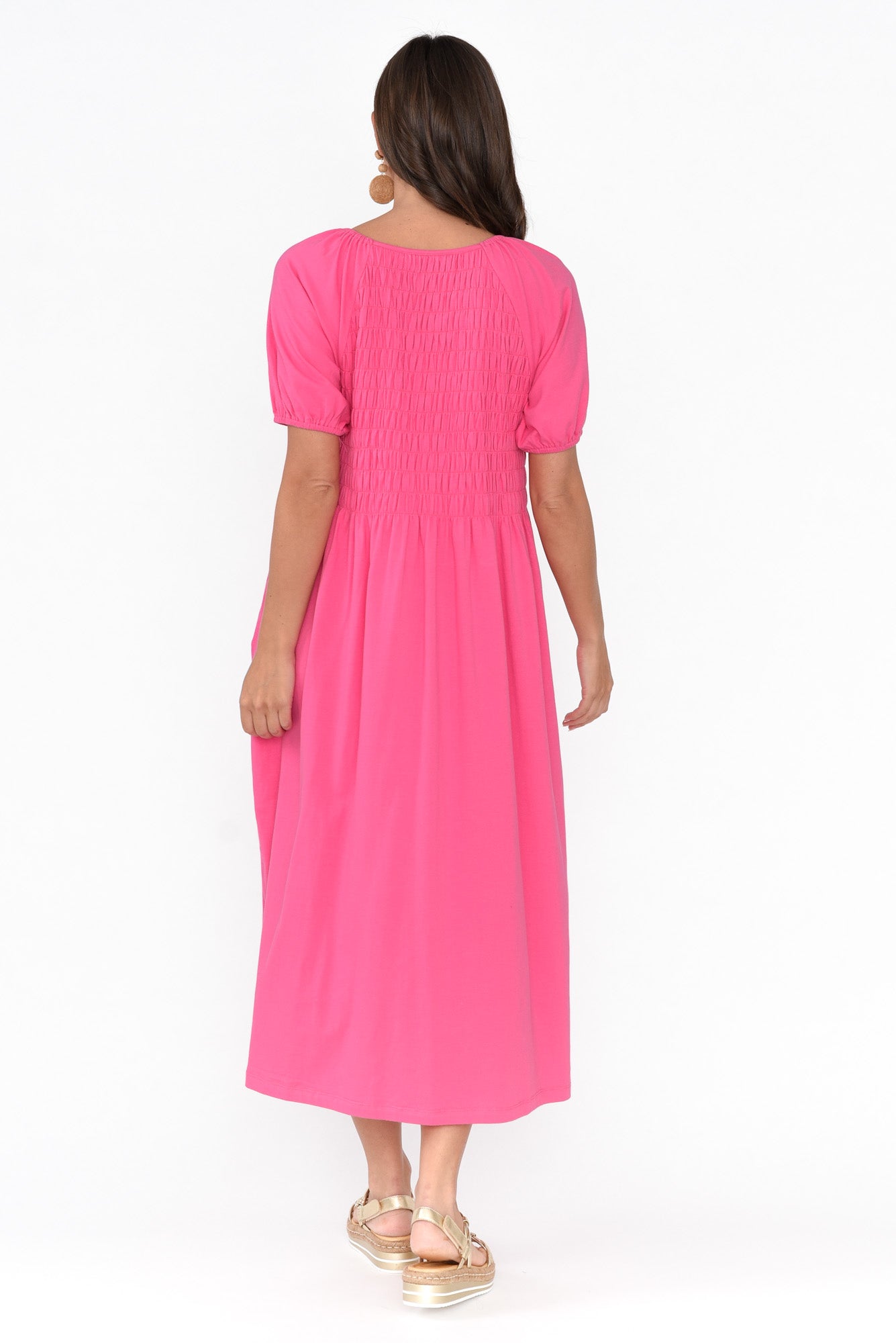 Vancouver Pink Cotton Shirred Dress