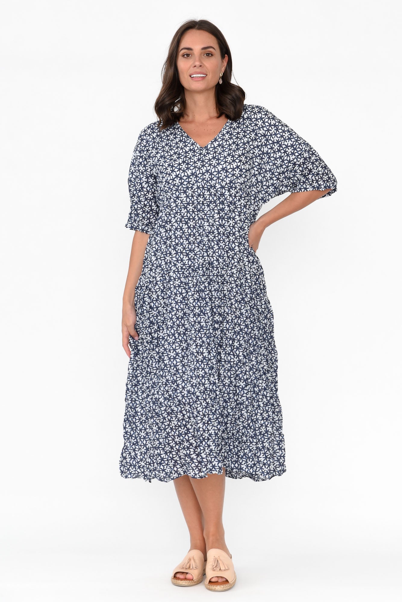 Embry Navy Flower Crinkle Cotton Dress