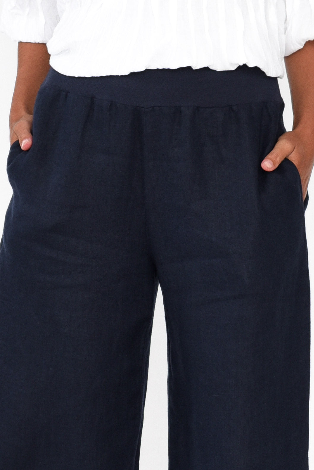 Griffin Navy Linen Wide Leg Pant