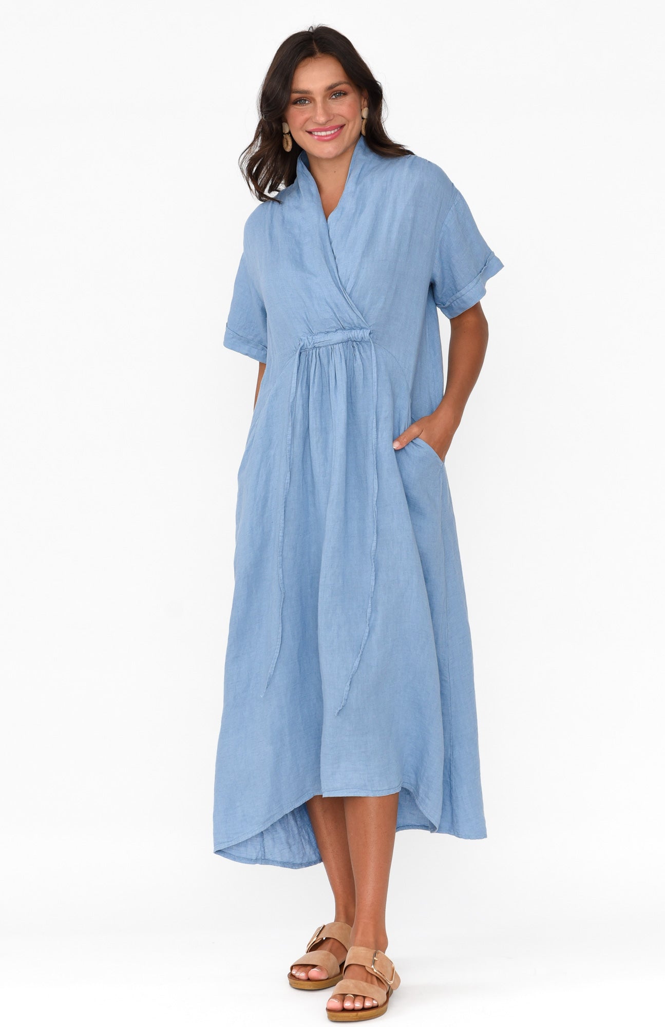 Madge Blue Linen Pocket Dress