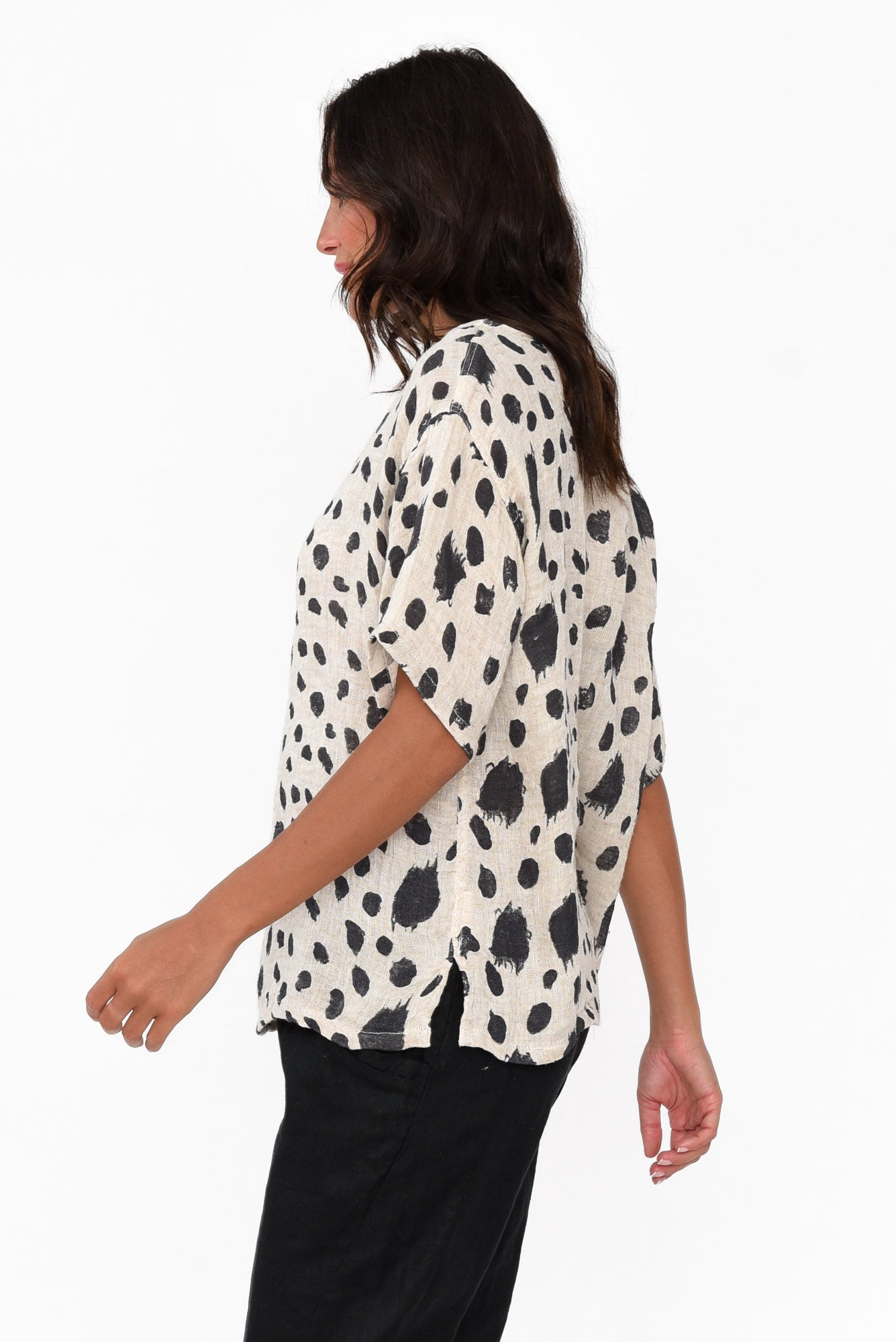Miko Black Spot Linen Top