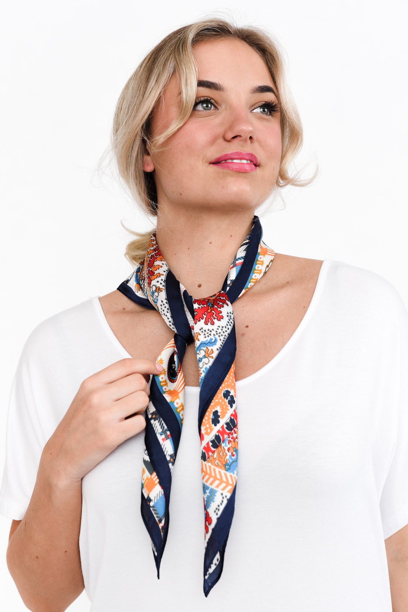 Lizette Navy Satin Paisley Square Scarf