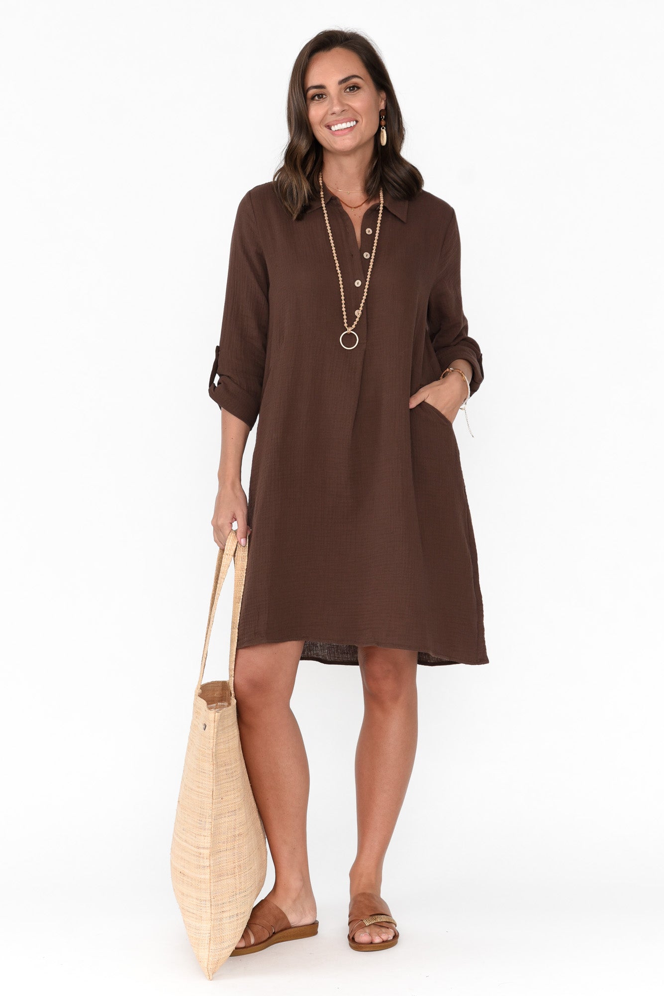 Byron Chocolate Cotton Shirt Dress