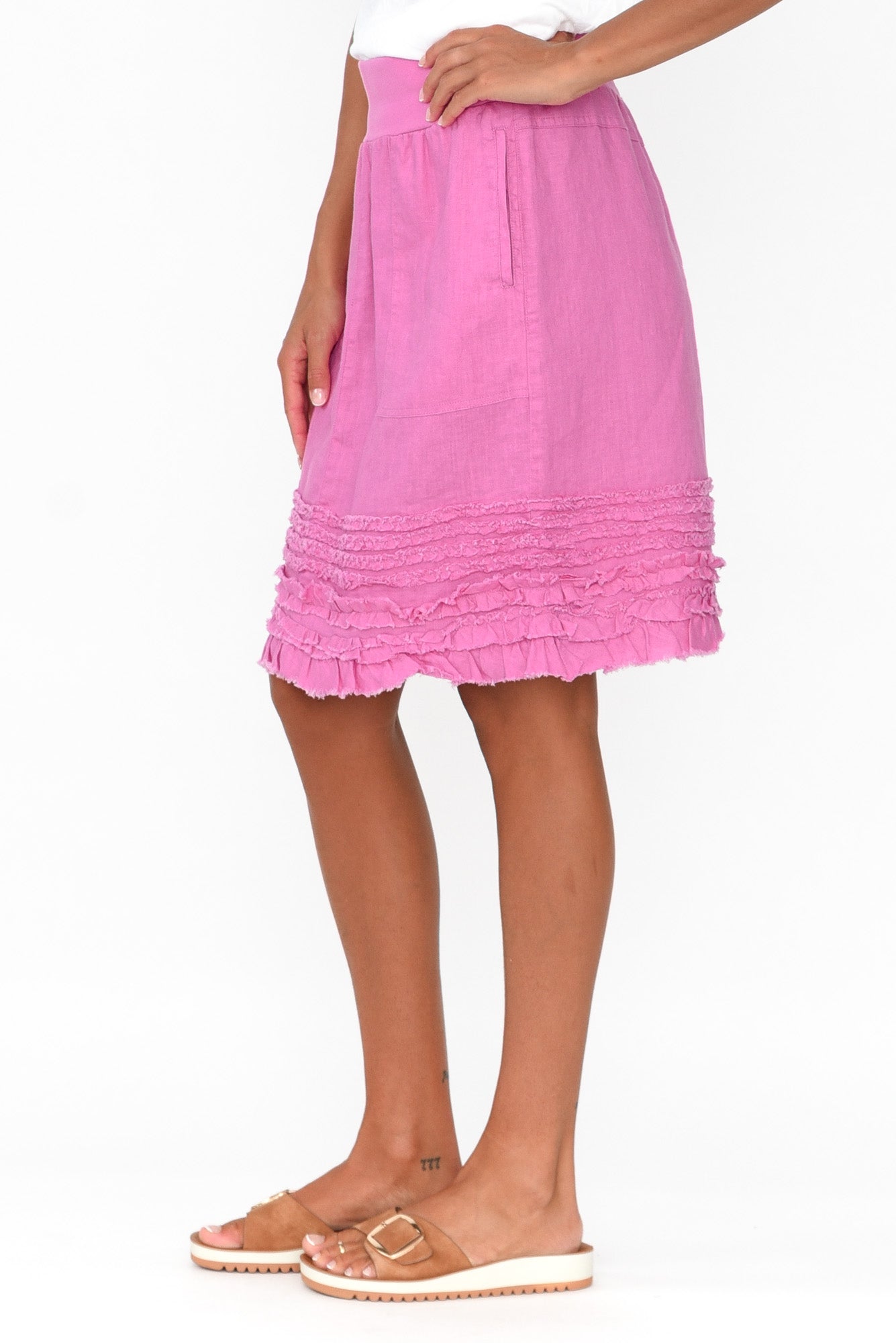 Phillipa Pink Ruffle Hem Skirt