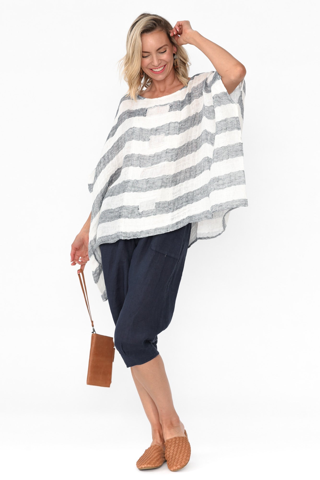 Moxie Navy Stripe Linen Top