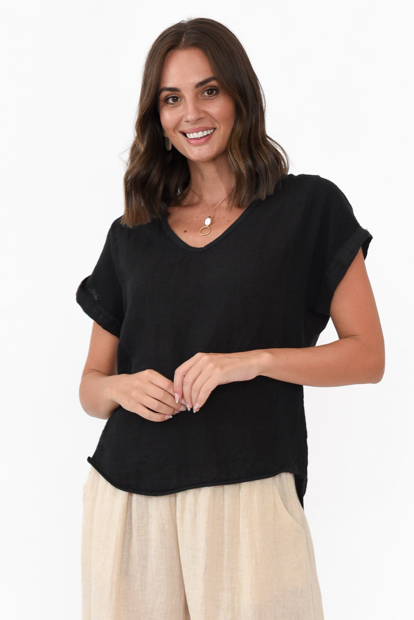 Dorian Black Linen Cotton Top