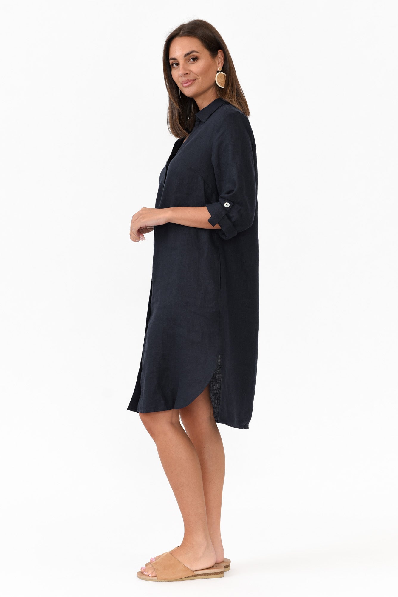 Dakota Navy Linen Shirt Dress