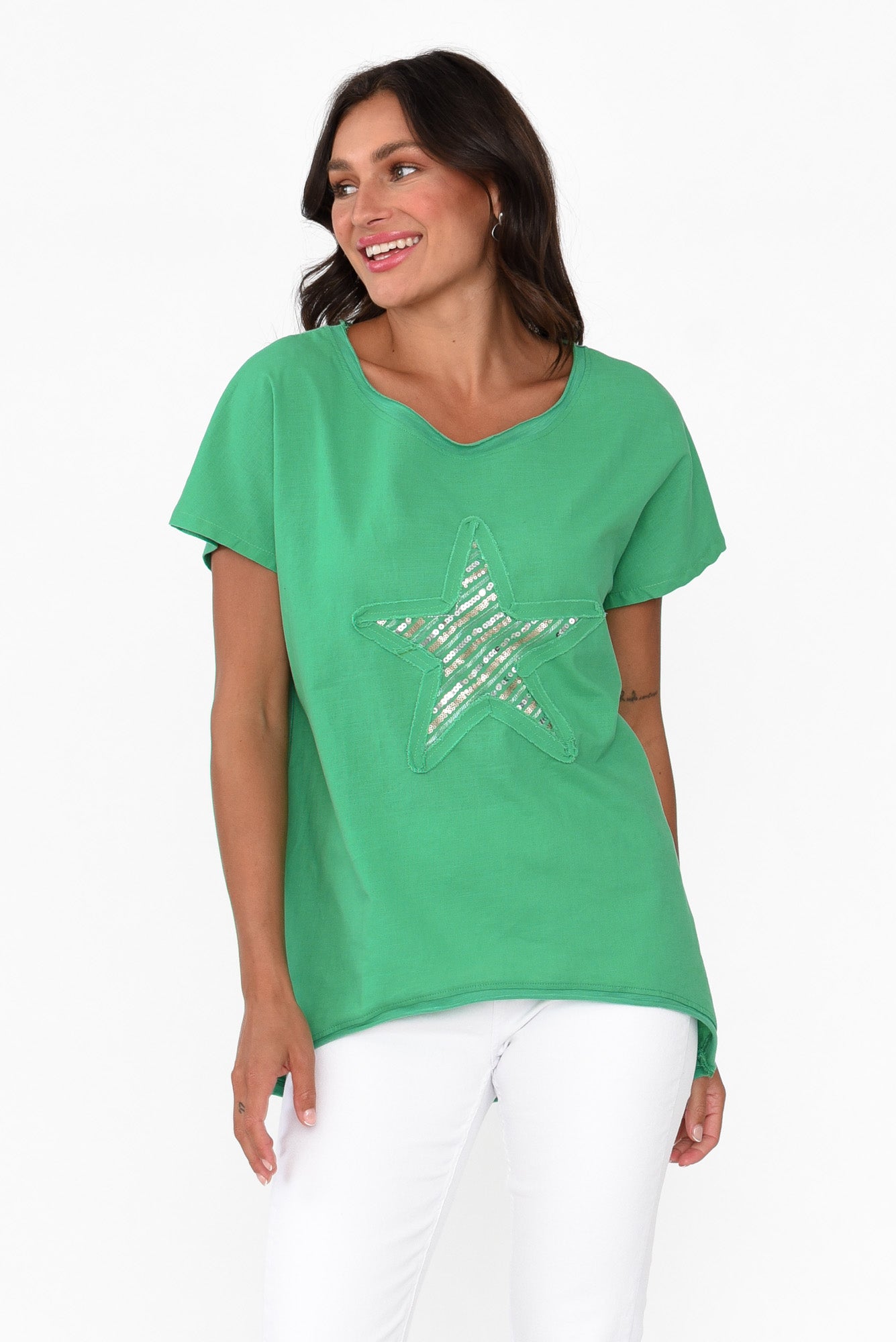 Kassidy Emerald Star Sequin Tee