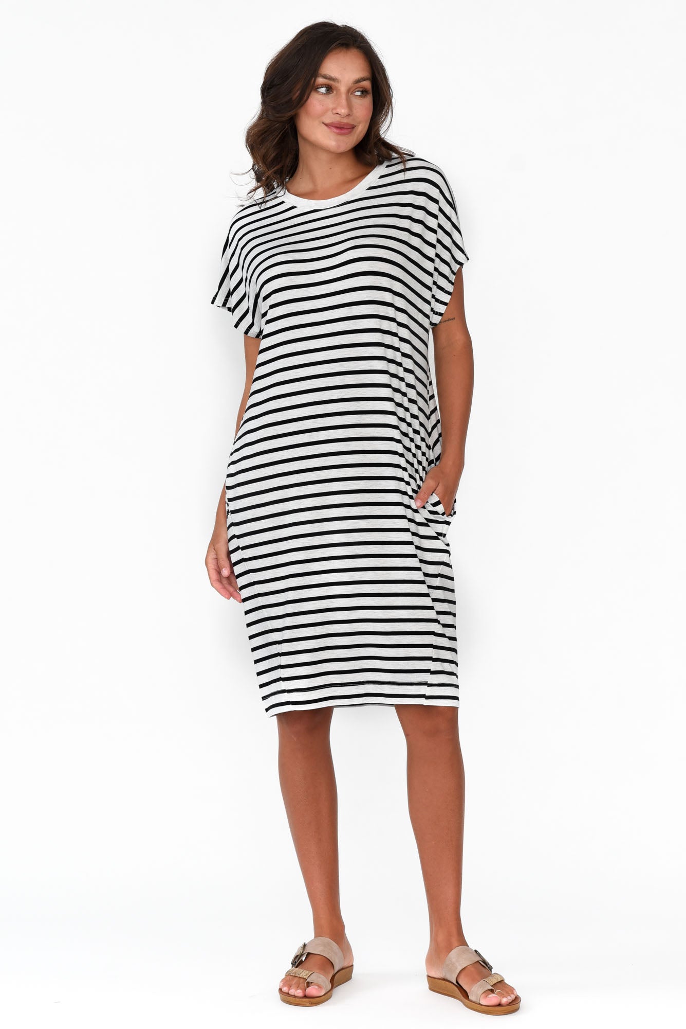 Nicks Grey Stripe Bamboo Tee Dress