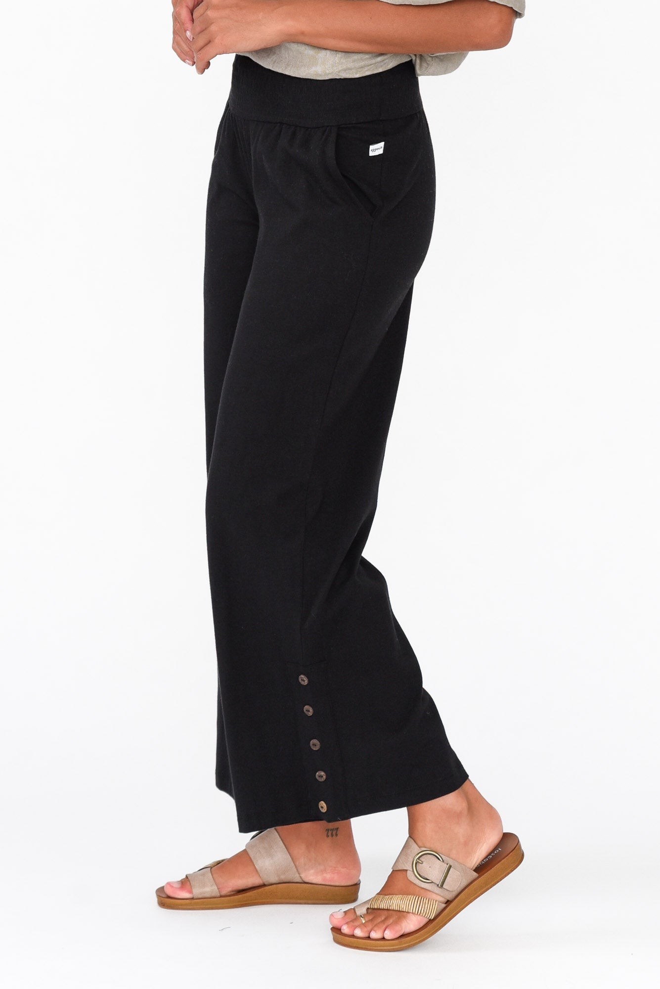 Angelica Black Cotton Shirred Pant