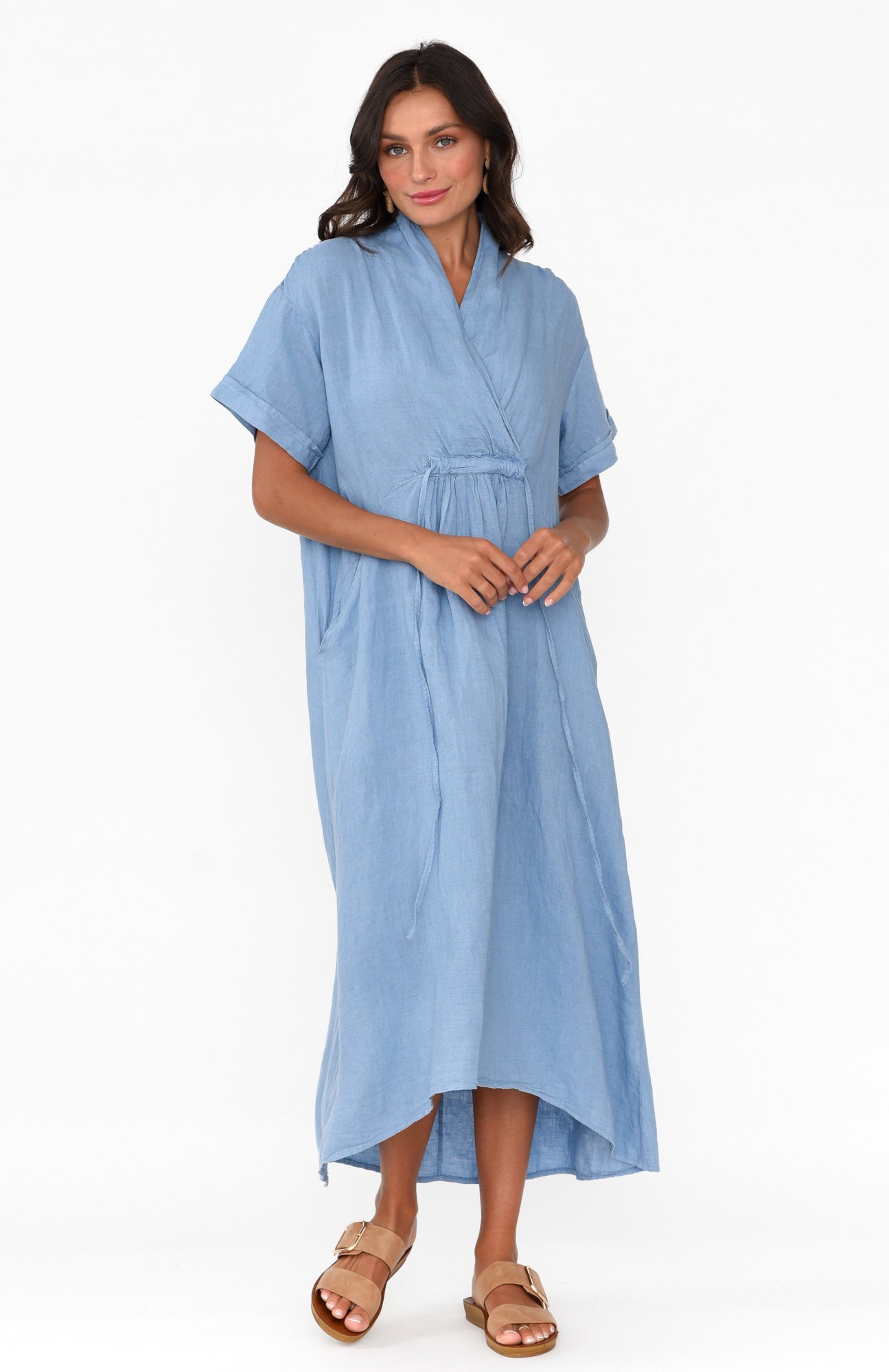 Madge Blue Linen Pocket Dress