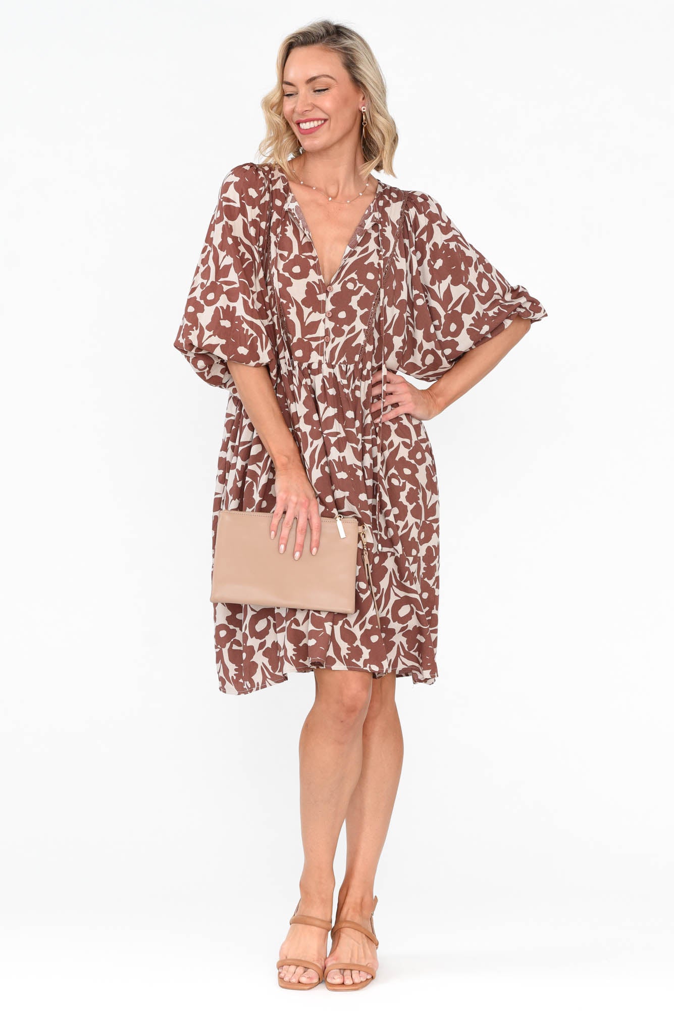 Lyric Brown Floral Pocket Dress