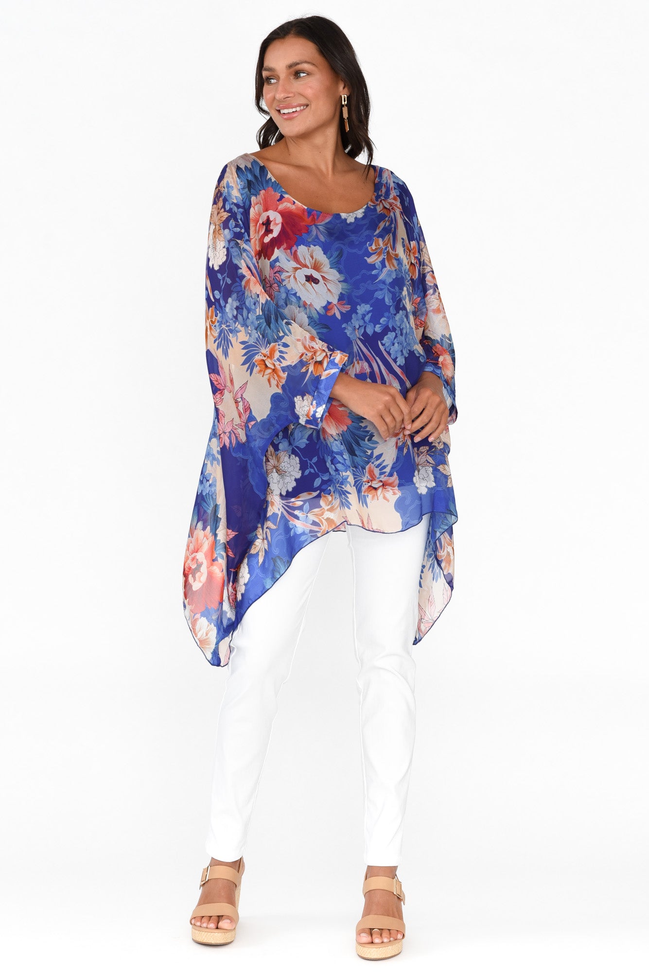 Wisteria Cobalt Floral Silk Layer Top
