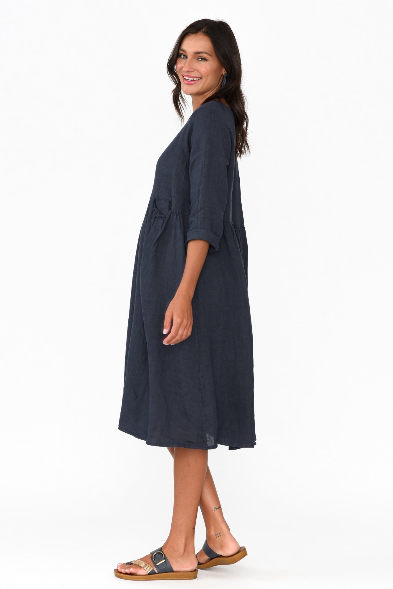 Maybelle Navy Linen Pocket Dress
