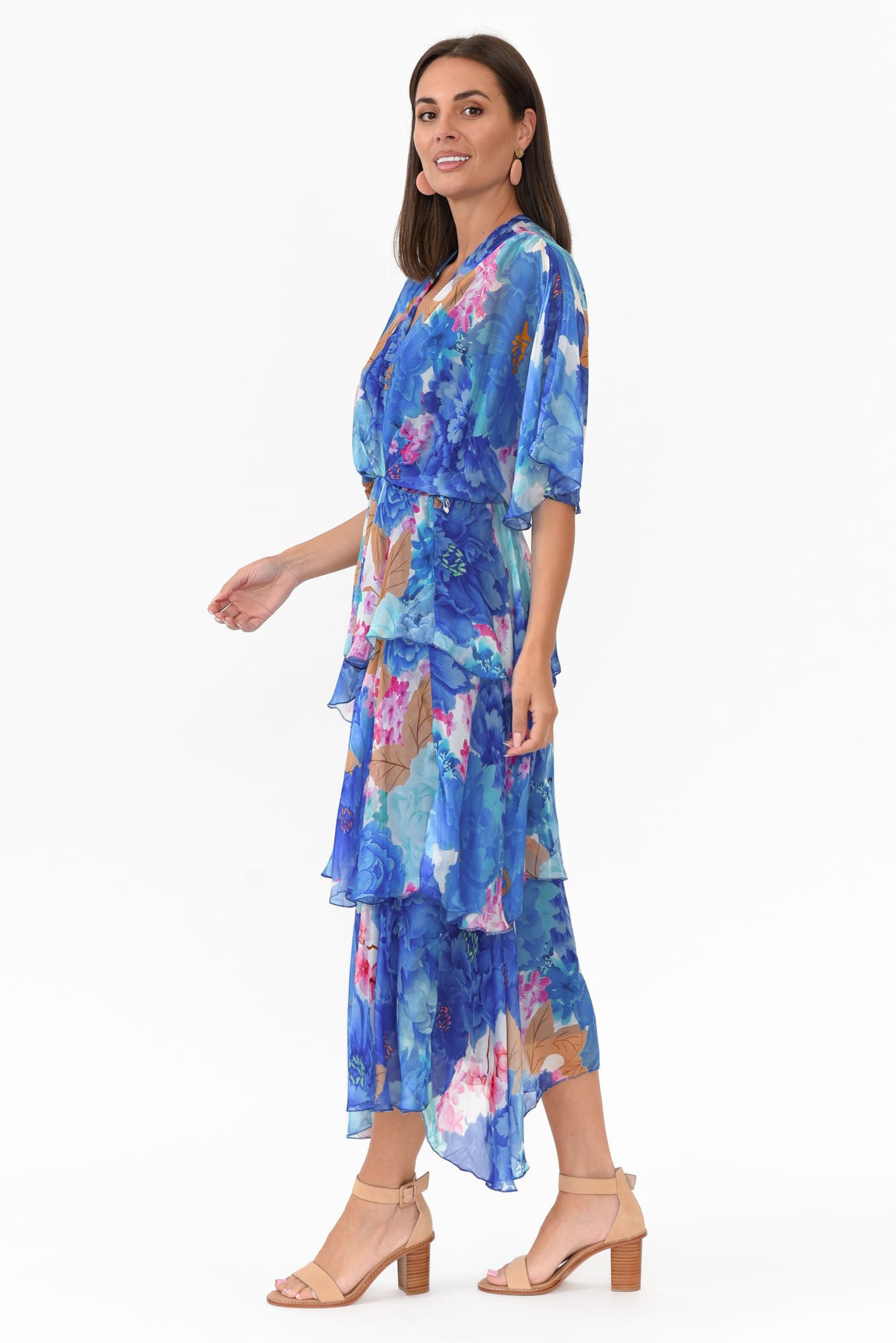 Natalie Cobalt Flower Silk Layer Dress