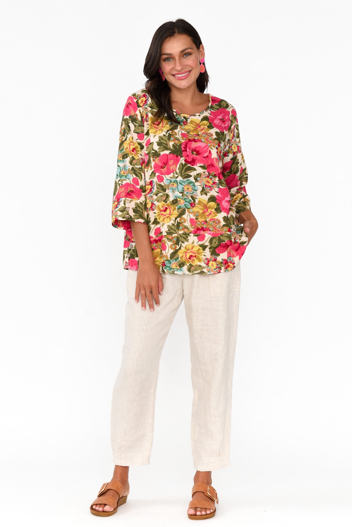Stormy Pink Floral Cotton Blend Top