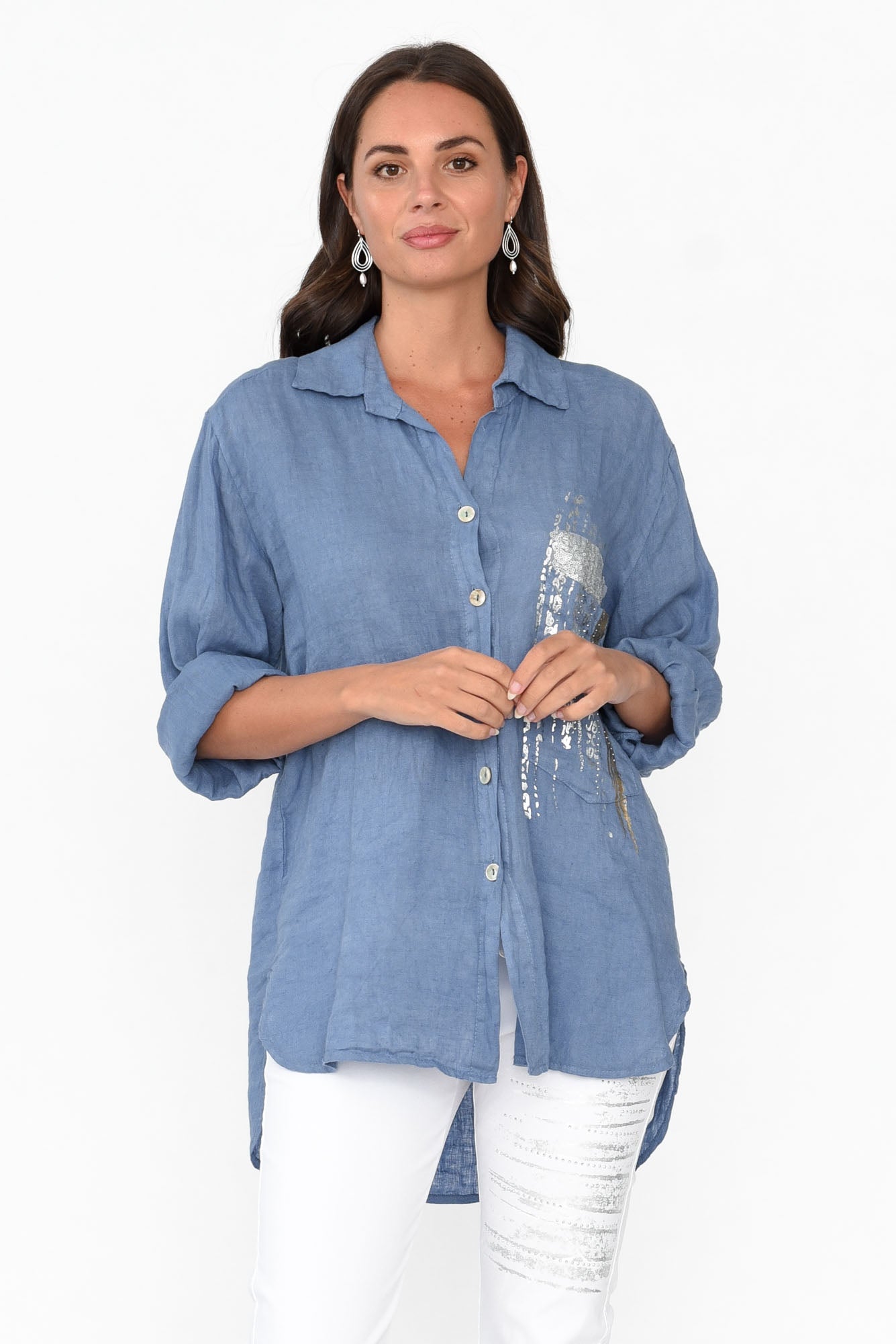 Roda Blue Foil Linen Shirt